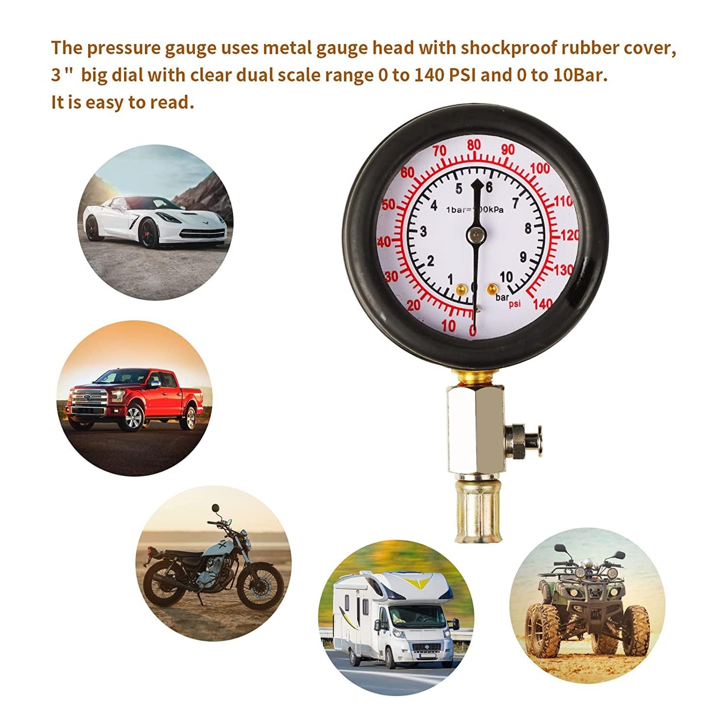 Oil Pressure Tester Tool, Oil Pressure Gauge kit, 0-140 PSI Pressure Test Diagnostic Tools, Engine Oil Pressure Tester Tool kit, for car Truck (red)
