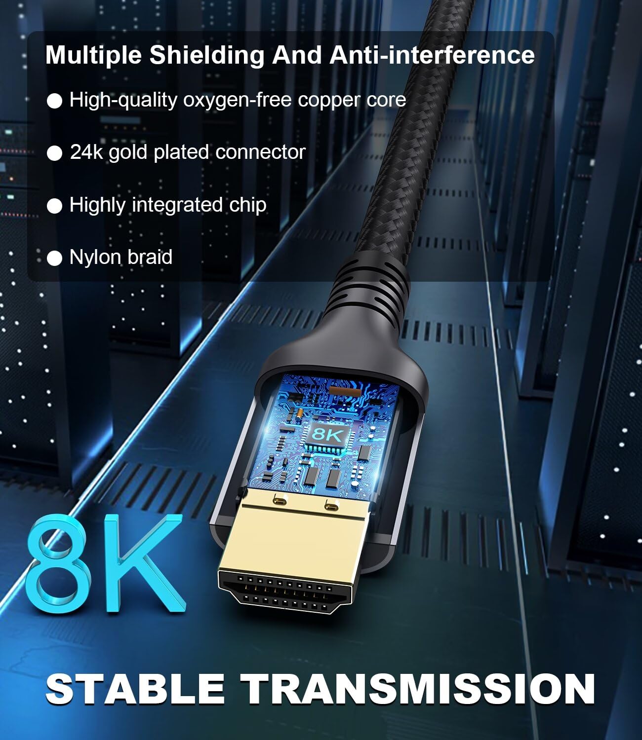 Certified 8K HDMI 2.1 Cable 7m, 48Gbps Ultra High Speed HDMI Cable 4K 144Hz 120Hz 8K 60Hz Support eARC DTS:X Dolby Atmos Dynamic HDR10 HDCP 2.3 Compatible MacBook Pro 2021 Gaming PC OLED TV Roku