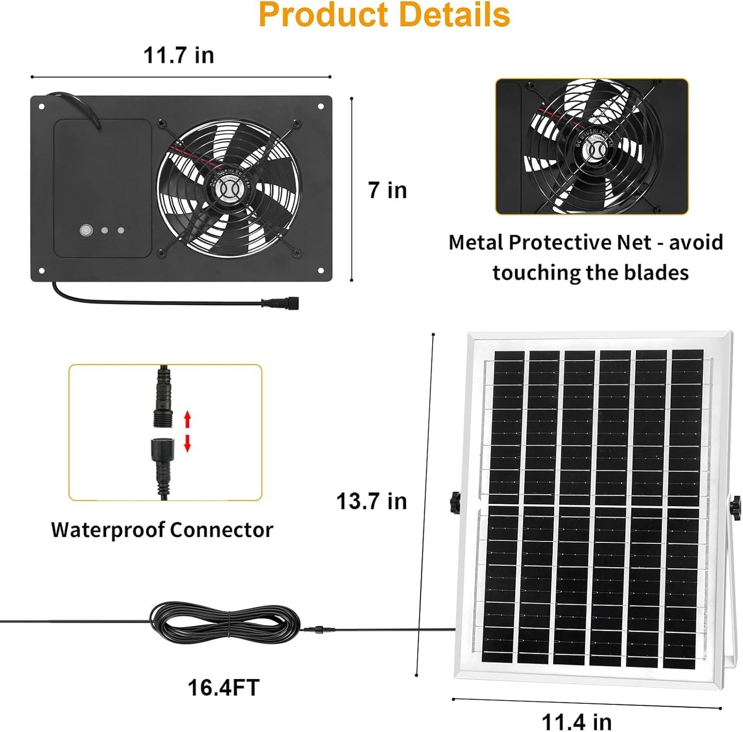 Solar Exhaust Fan with 6000mAh Battery & 3H/6H Timer – IP65 Waterproof, Quiet Solar-Powered Airflow System for Greenhouses, Chicken Coops, Dog Kennels, and Outdoor Sheds (Includes 16.4FT Cable) (1)