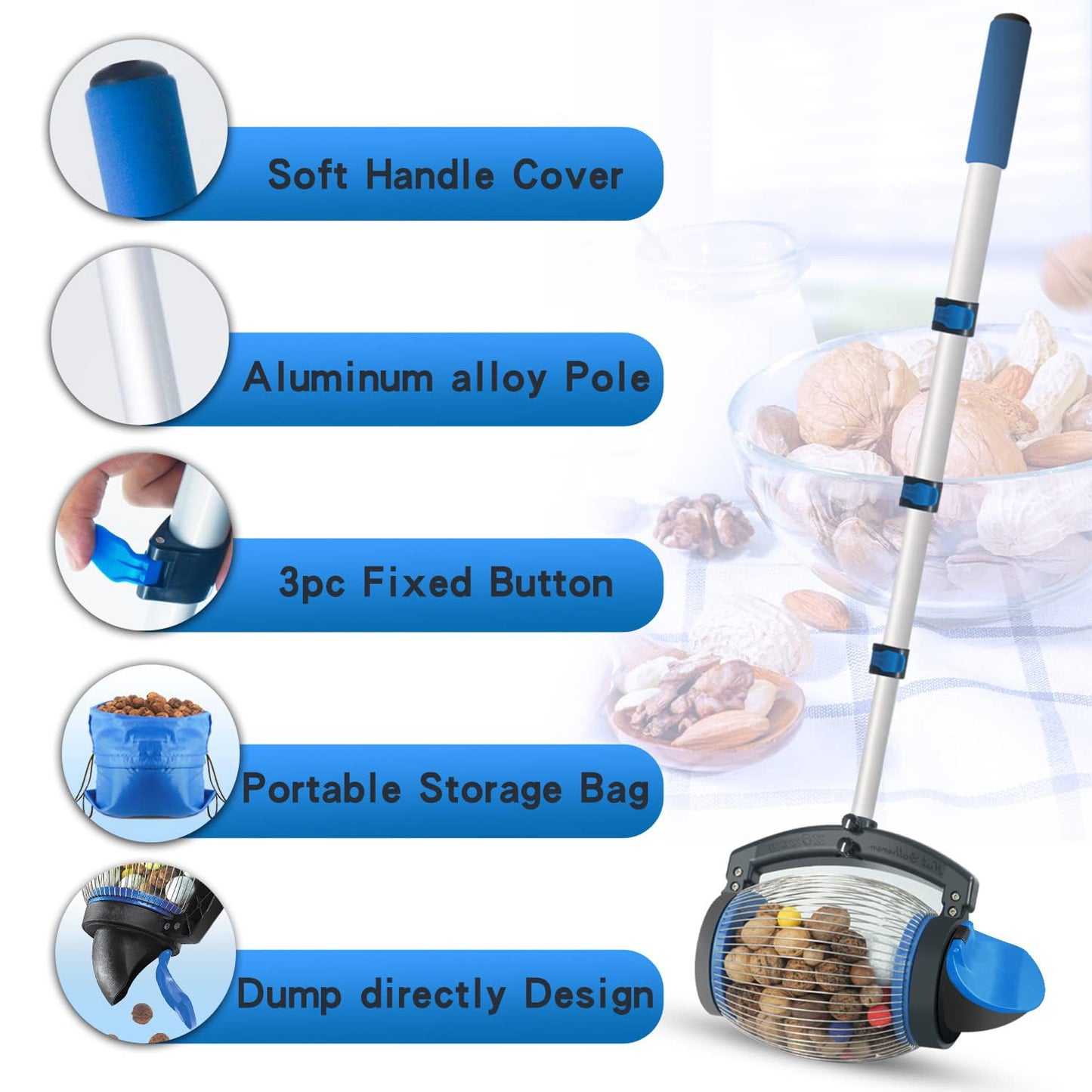 Zozen Nut Gatherer, Acorn Picker Upper, Pecan Picker Upper - Directly Dump Outlet, Apply to Acorn, Pecan, Buckeyes, Hickory Nuts, Nerf Balls, Golf Balls, Objects Size 3/8'' to 1''; 1 Gallon
