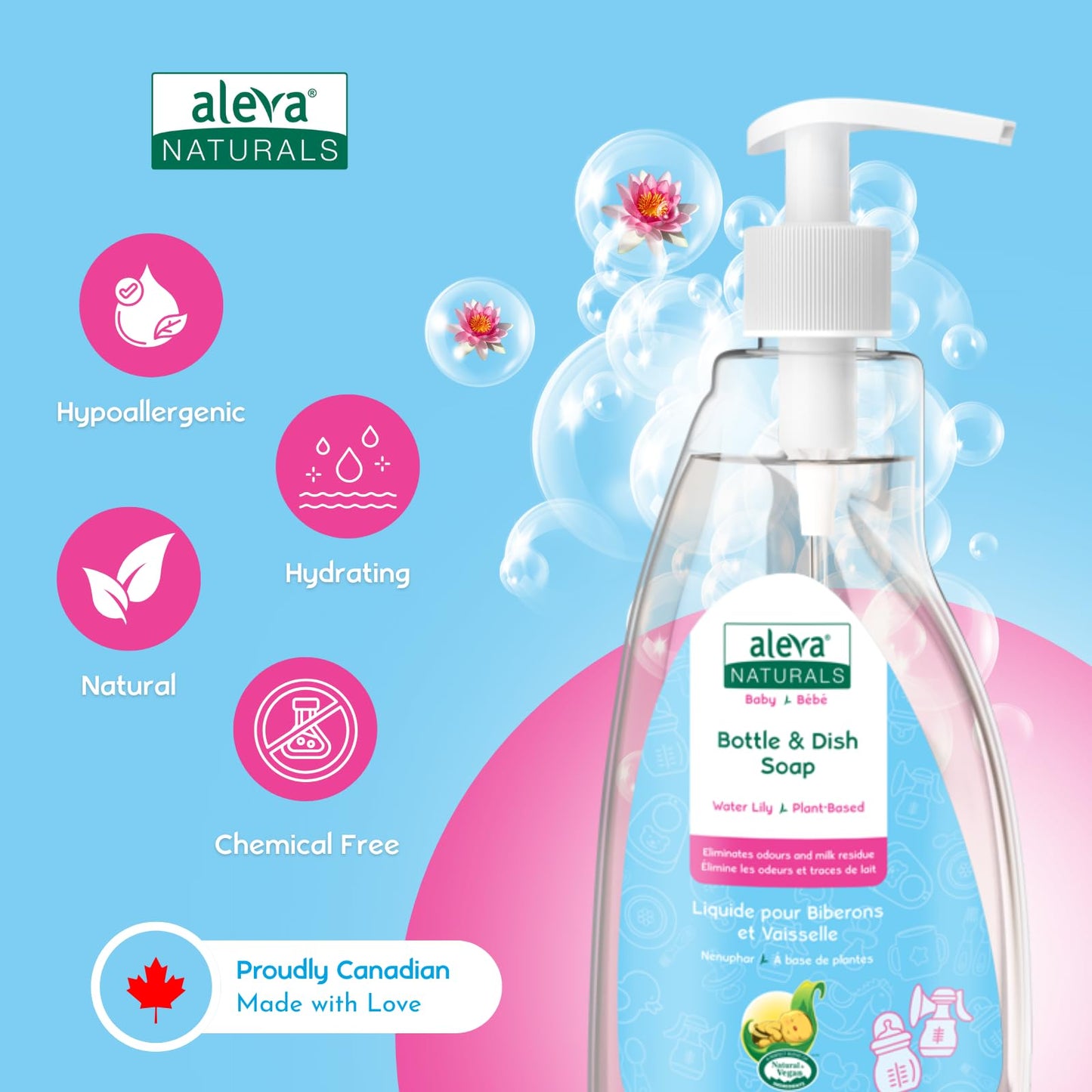 Aleva Naturals Hypoallergenic Bottle and Dish Wash Liquid - Plant-Based Cruelty-Free Formula with Refreshing Water Lily Scent, Dish Soap to Clean Baby Feeding Cups - 3L VALUE PACK (500ml x 6)