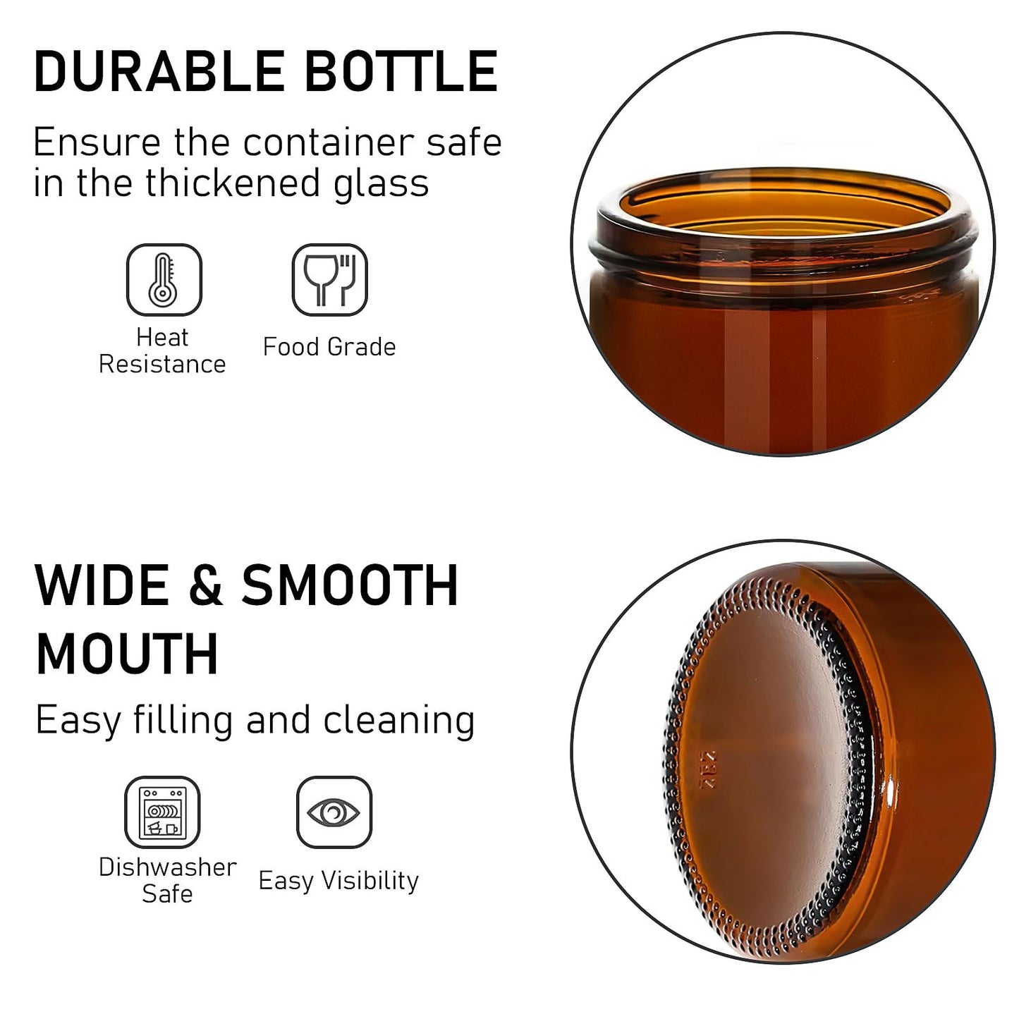 2 oz Amber Glass Jar with Lid, 48 Pcs 60 ml Round Cosmetic Containers with Inner Liners and Black Lids,Refillable Travel Jars for Storing Lip and Body Scrub, Lotion, Bath Salts, Liquid