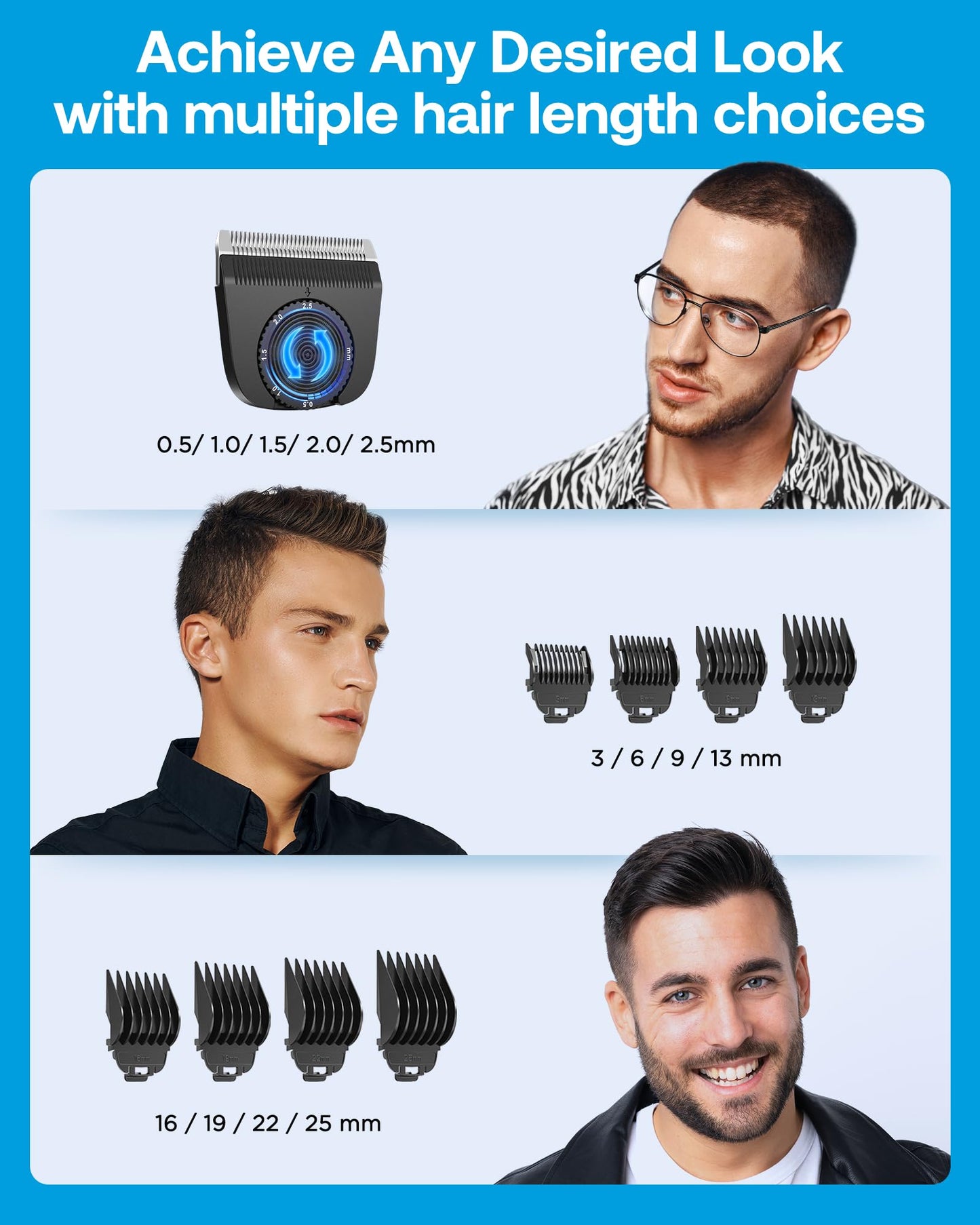 Cordless Hair Clippers for Men, GLAKER Professional Hair Clippers Ceramic Blade, Clippers for Hair Cutting Beard Trimmer Household Grooming Kit Barbers, USB C Rechargeable