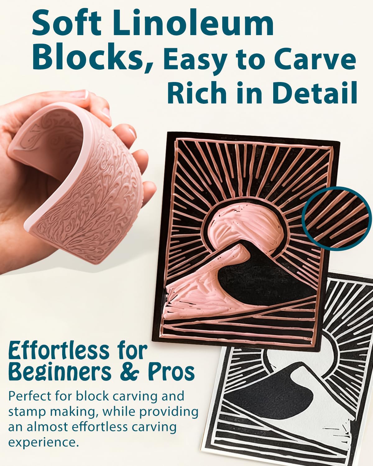 Linocut Kit Block Printing Kit: Stamp Making Kit with Rubber Lino Blocks, Ink, Brayer, Linoleum Cutters, Tracing Papers & Instructions - Hobby Craft Gift for DIY Art Project Beginners