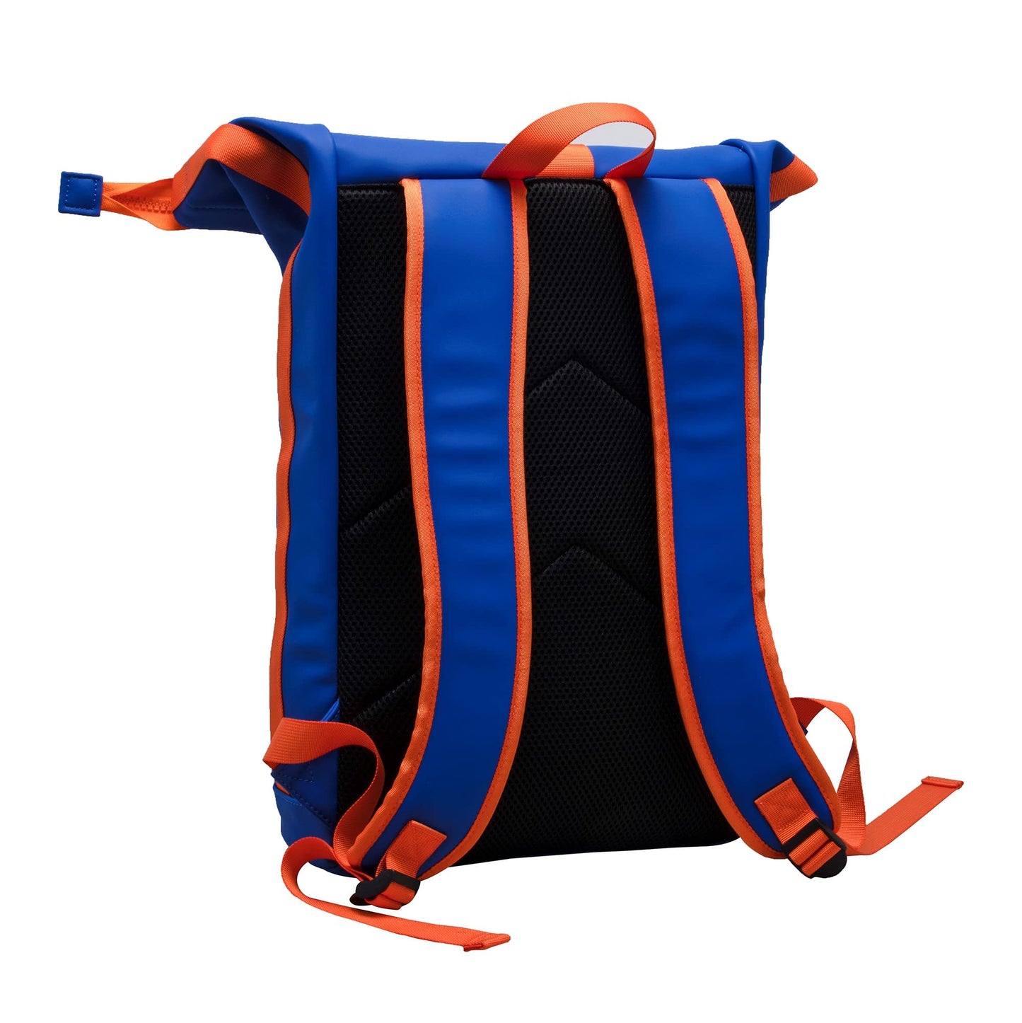 X RAY Roll Top Laptop Backpack for Men Women, PU Leather Expandable Casual Daypack Capacity Adjustable 22L Fits 15.6" Laptop, Royal Blue/Tangerine, One Size
