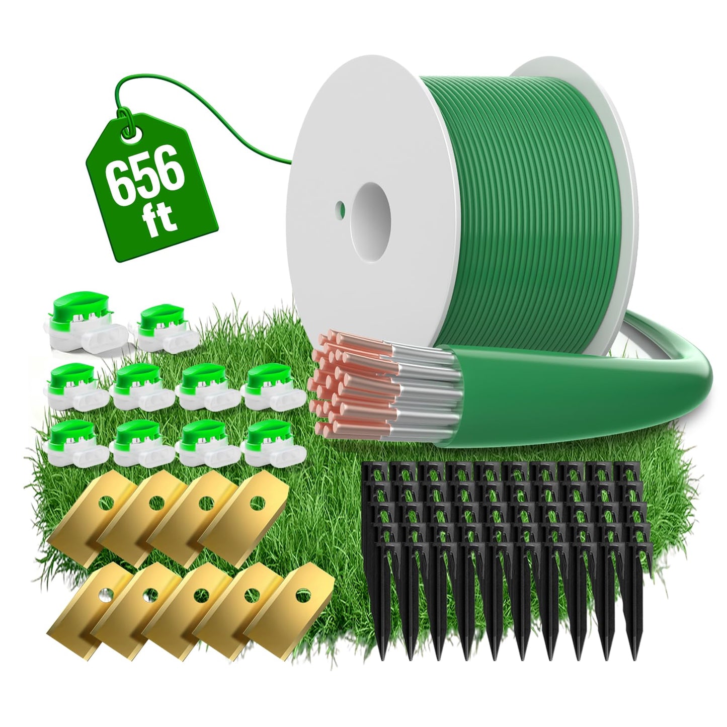 656ft/ 200m Universal Lawnmower Boundary Wire Contains 50x Lawn Pegs+10x Wire Connectors+9X Titanium Blades - Headley Tools Robotic Lawnmower Wire Compatible with Gardena/Husqvarna/Worx
