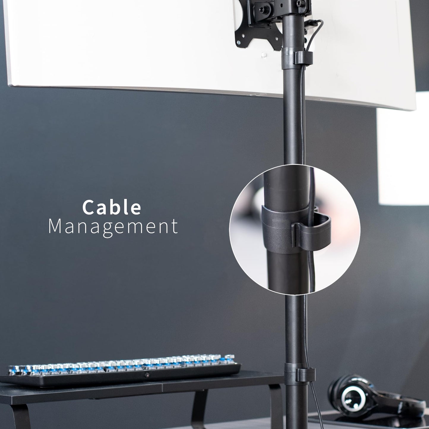 VIVO Extra Tall Single LCD Computer Monitor Free-Standing Adjustable Desk Stand for 1 Screen up to 27 inch, STAND-V011H