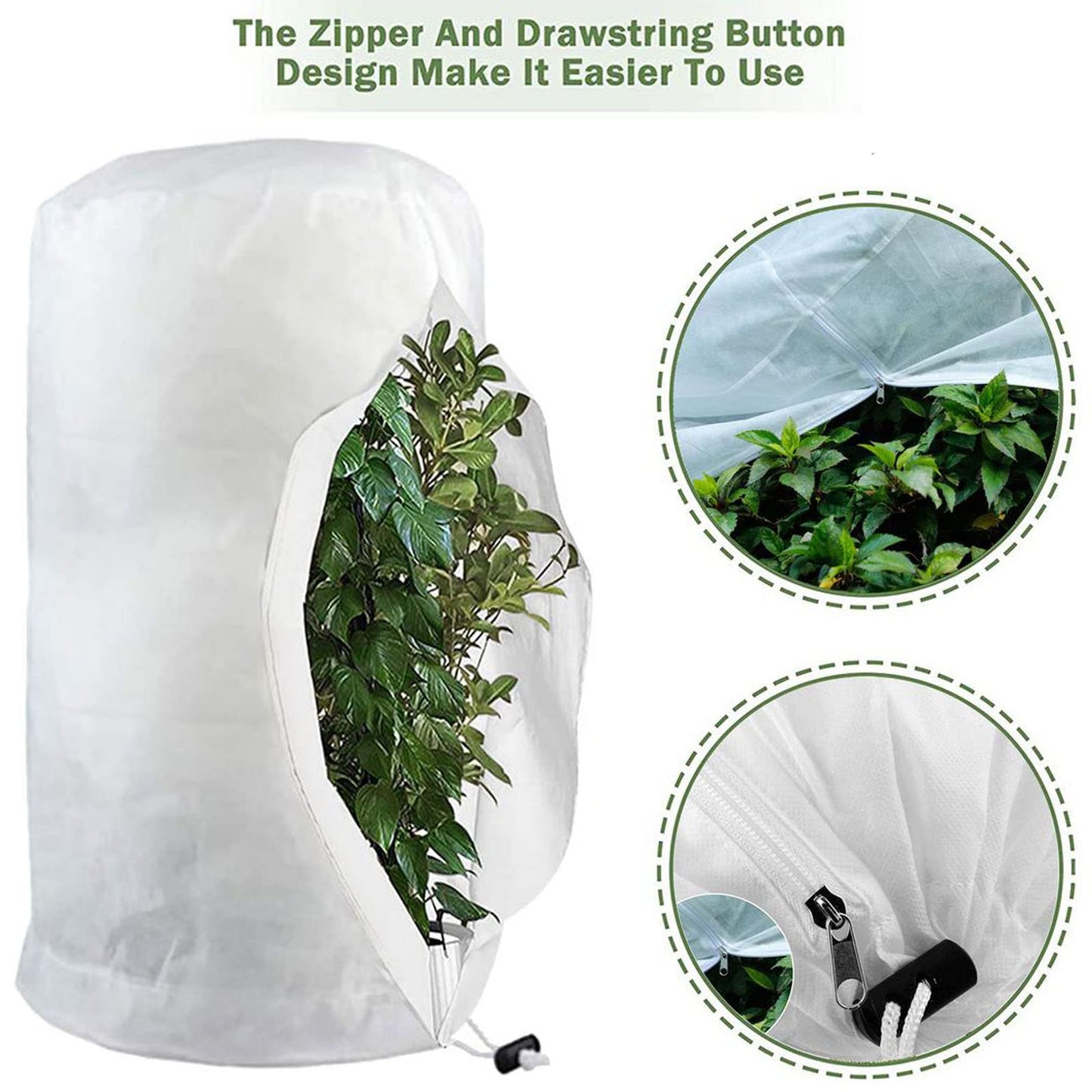 3 Pack Plant Cover for Winter White Freeze Protection Cover with Zipper and Drawstring, Heavy Duty Plant Cover Outdoor Non-Woven Fabric Winter Plant Covers for Trees, Shrub 47.2 inch* 70.8 inch