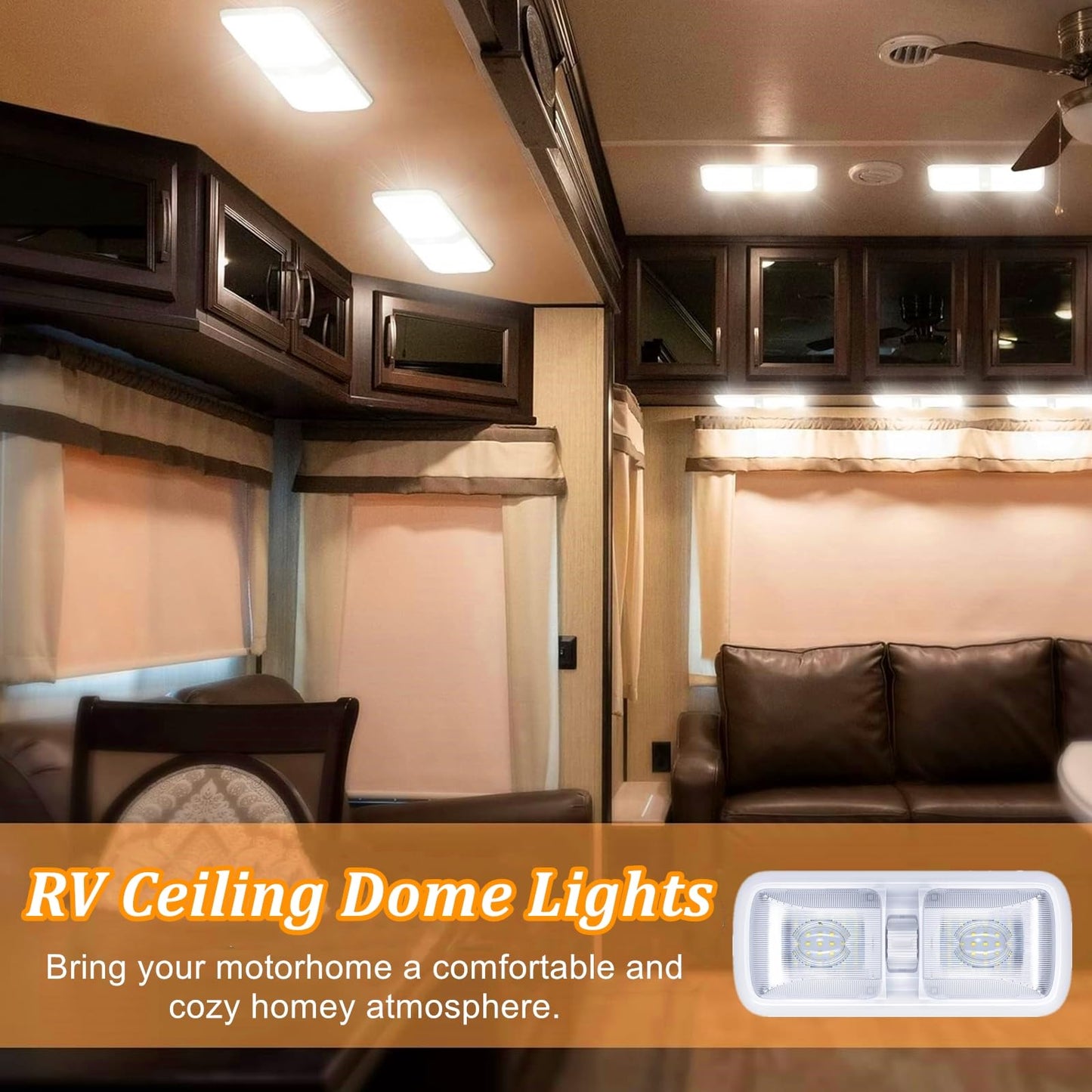 BlueFire RV Interior Lights, DC 12V RV Ceiling Double Dome Lights, 4000–4500K LED Camper Lights with Switch for RV Camper Motorhome Caravan Trailer Boat(2 Pack)