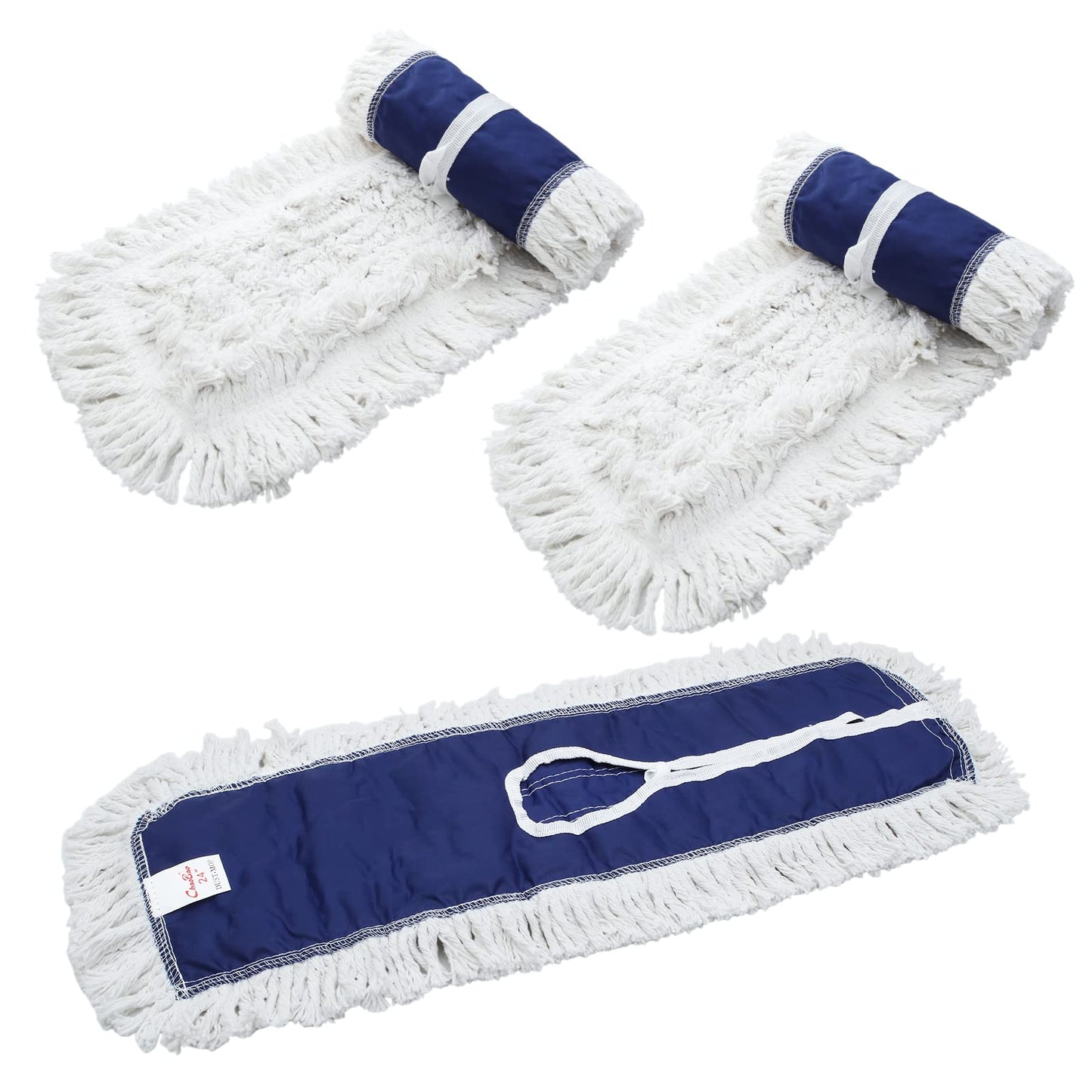 EOEXN 24" 3 Pack Industrial Strength Cotton Dry Dust Mop Head Refill for Hardwood, Ceramic, Marble, Tile; Fits 24 Inch Frame