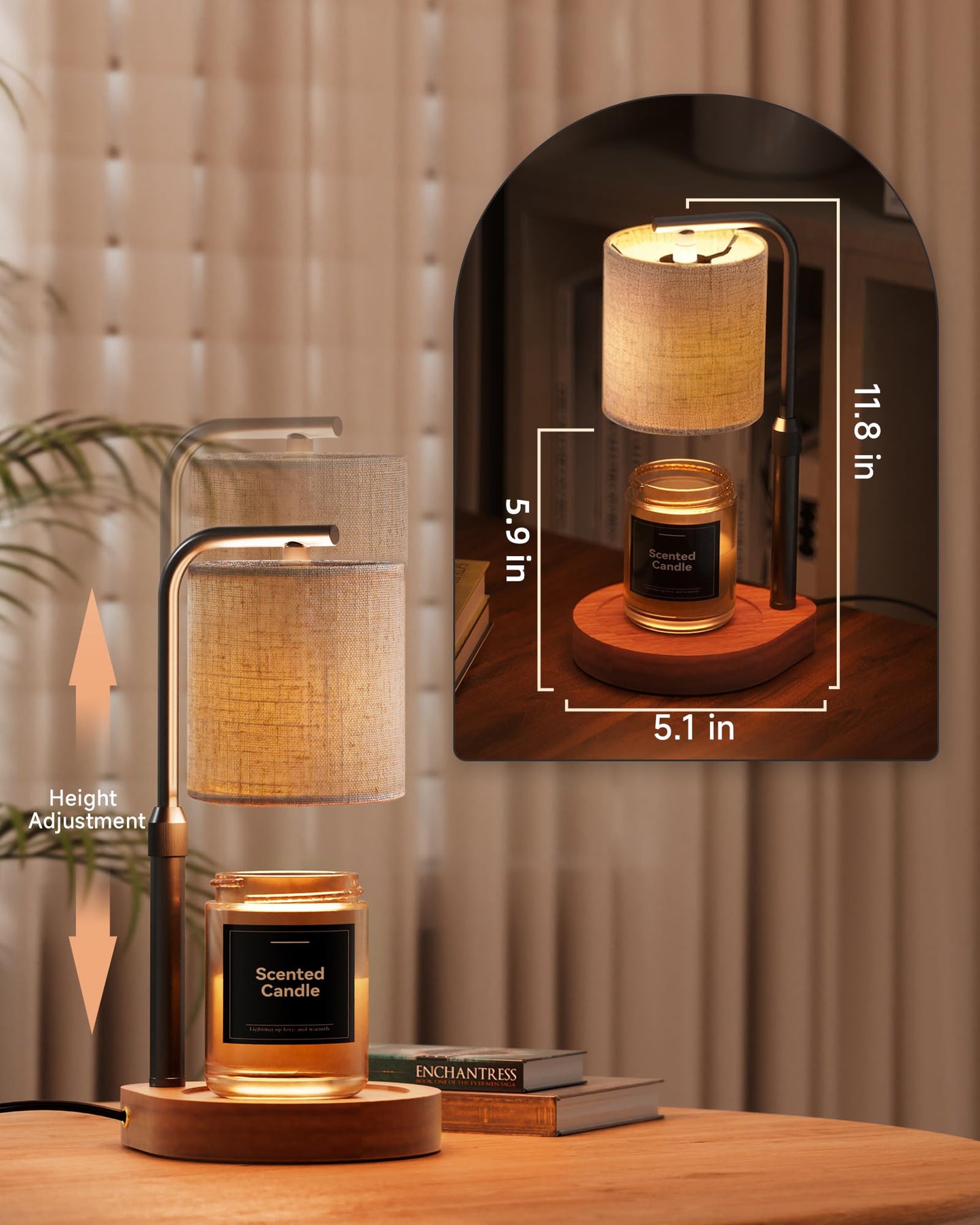 Candle Warmer Lamp with Timer & Dimmer for Yankee Candles, Adjustable Height Candle Warmer for Jar Candles, Wax Melt Lamp for Cozy Home Decor & Gifts,Linen