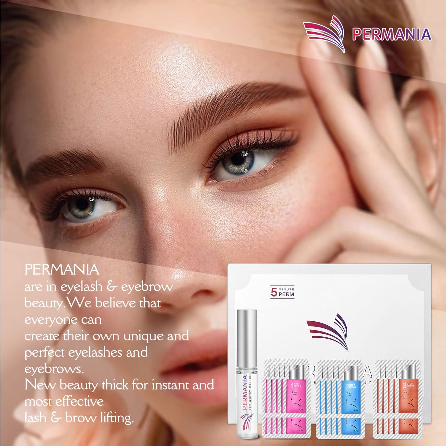 PERMANIA Eyelash Perm Kit, Professional Fast Brow Lamination 2 IN 1 Kit, Curling Wave Suitable for Salon & DIY Lash Lift at Home