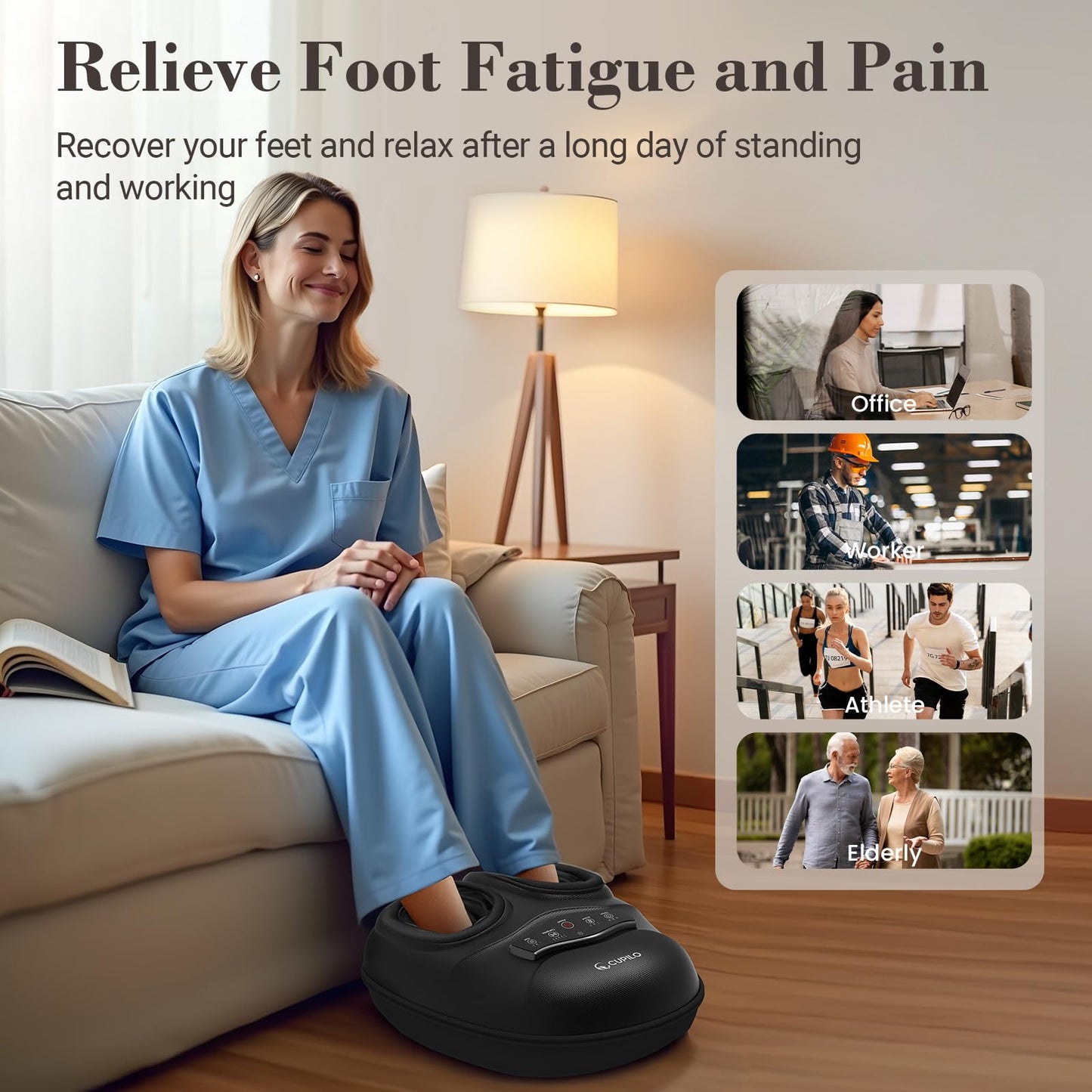 CuPiLo Shiatsu Foot Massager with Heat - Deep Tissue Kneading Foot Massager for Plantar Fasciitis,Adjustable Compression & Heat for Neuropathy,Feet Fatigue,Ideal Gifts for Women,Men,Fits Size Up to 13"