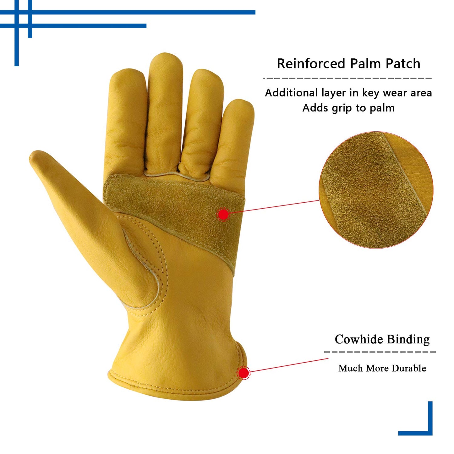 HLDD HANDLANDY 2 Pairs Leather Work Gloves for Men & Women, Rigger Gloves for Driver, Construction, Yardwork, Gardening