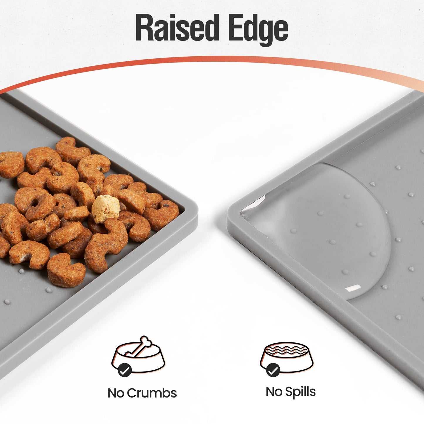 Conlun Silicone Dog Food Mat, 81x61cm Rubber Dogs and Cats Bowl Mat, Anti-Slip, Waterproof, Raised Edge Avoid Water Spilling Out, Easy Clean in Dishwasher,Gray