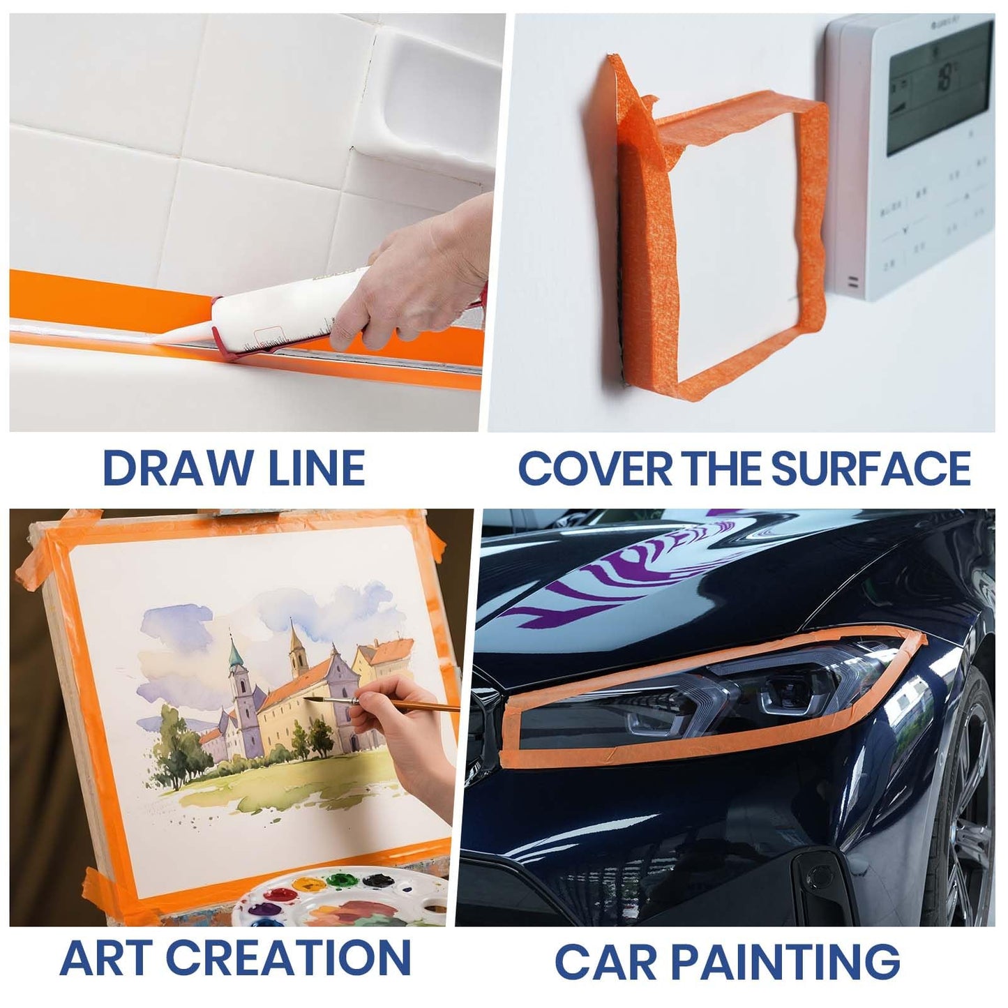 ADHES Orange Masking Tape 1.88 Inch x 55 Yards, 30 Rolls UV Resistant No Residue Multi-Surface Painters Tape, Automotive Masking Tape for Indoor & Outdoor, Arts, Crafts, DIY, Labeling