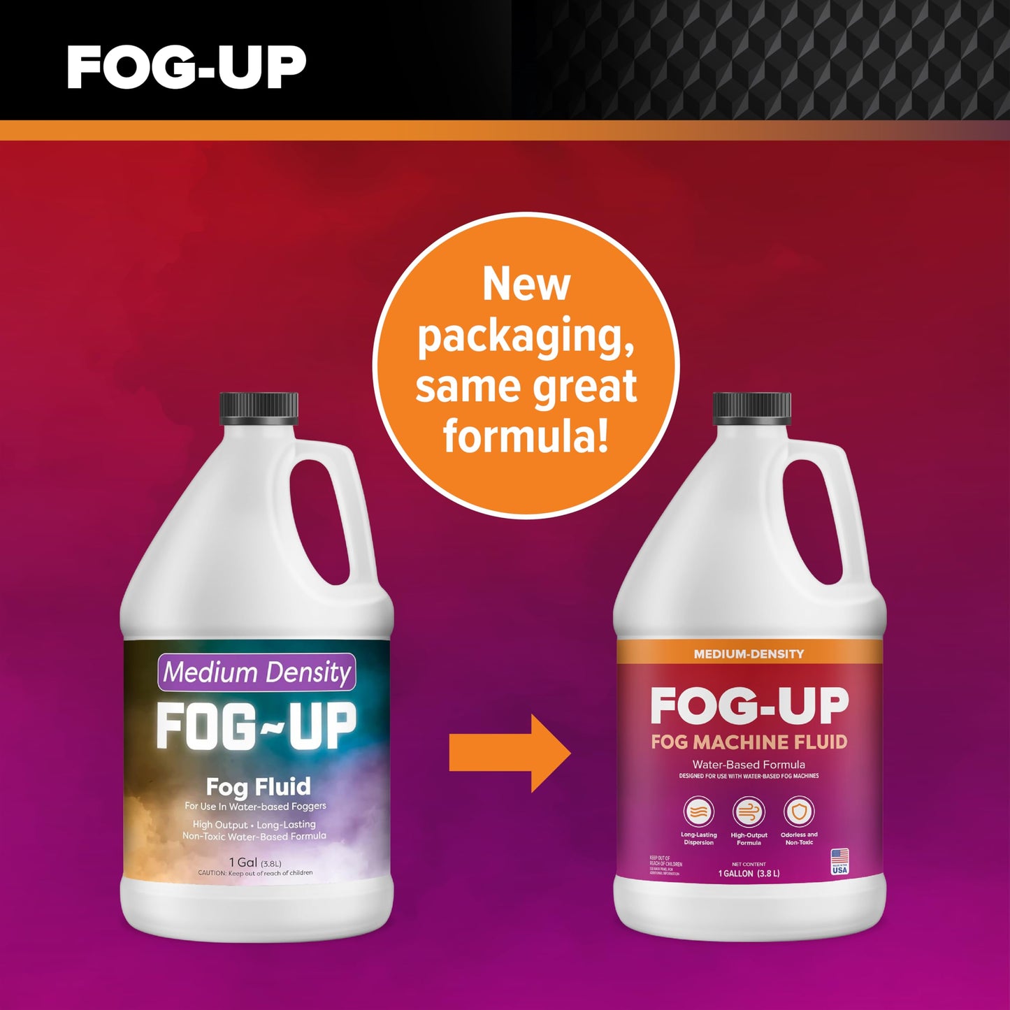 FogUp Medium Density Fog Juice - Extremely Long Lasting, High Output Non-Toxic Odorless Water-Based Fog Machine Fluid - (2 Pack) 1 Gallon, 128 fl oz for All Standard Fog Machines