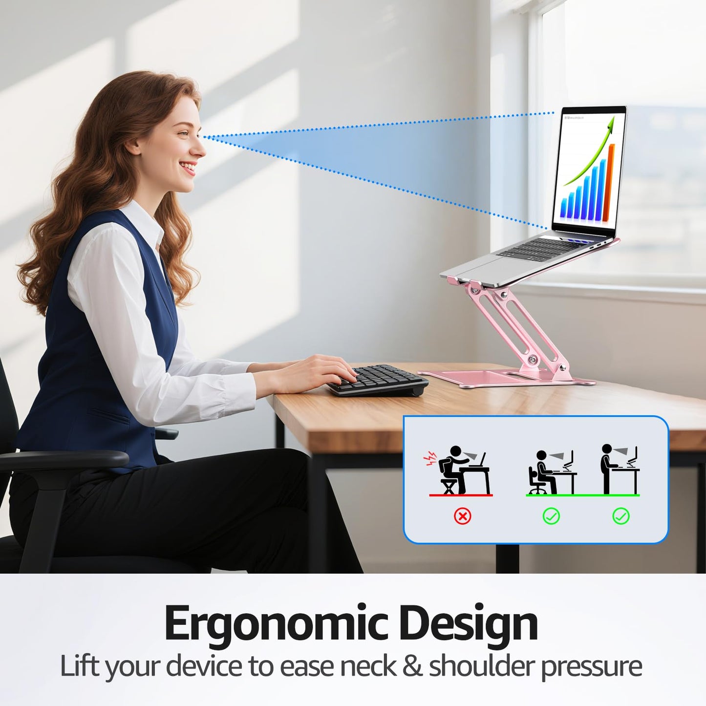 Urmust Laptop Notebook Stand Holder Adjustable Ultrabook Stand Riser Portable Compatible with MacBook Air Pro HP Dell XPS Lenovo All laptops 10-15.6"(Rose Gold)