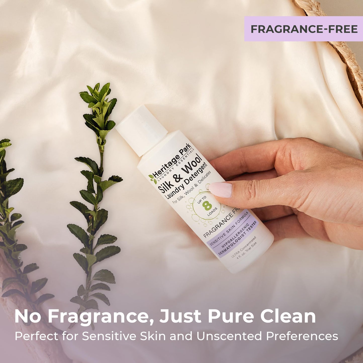 Heritage Park Silk & Wool Fragrance Free, Hypoallergenic, pH-Neutral Laundry Detergent - Dermatologist-tested, Sensitive Skin-Friendly, Enzymes-Free, Ultra Concentrated (4 fl oz Trial Size)