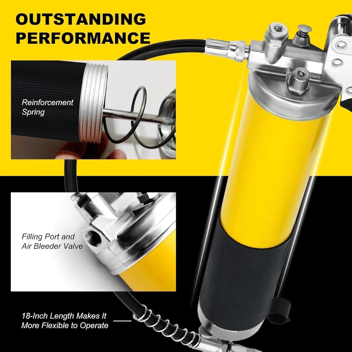 10 Pack 400cc Heavy Duty Yellow Pistol Grip Grease Gun Kit - 14oz, 8000 PSI Manual Grease Gun with Hose, Coupler, Nozzle