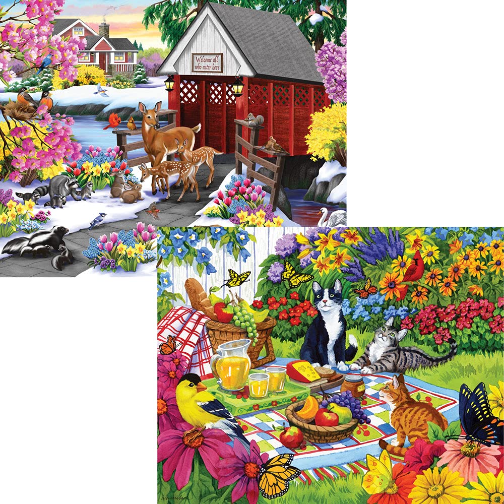 Bits and Pieces - Multipack of Four (4) 300 Piece Jigsaw Puzzles for Adults - 40 cm x 61 cm - 300 pc Rustic Flower Gardens Jigsaws by Artist Nancy Wernersbach