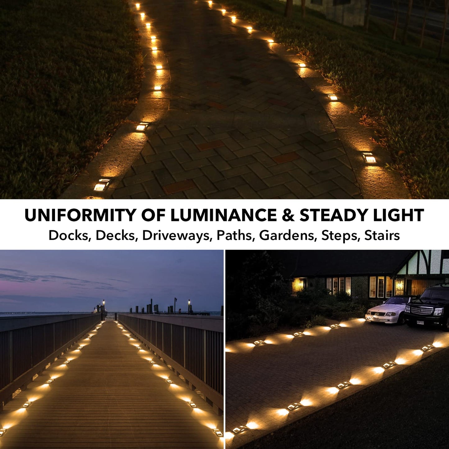 Solar Deck Lights Outdoor, AGPTEK Solar Driveway Dock Lights Marker Lights Waterproof Warning Step Lights for Sidewalk Stair Driveway Garden Pathway Walkway Yard