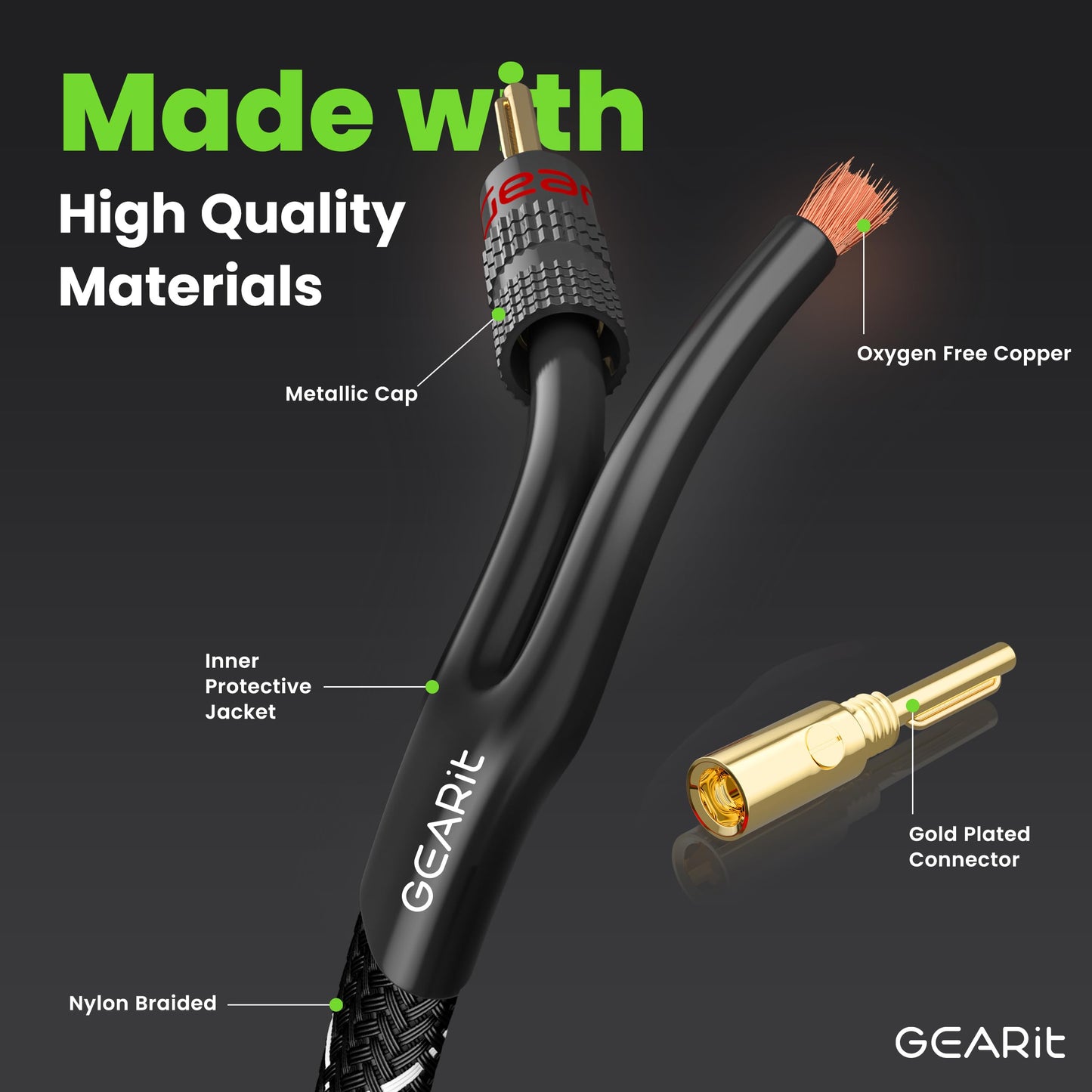 GearIT 10 AWG Speaker Wire with Banana Plugs (1 Pack, 10 Feet), 10Ga Banana Wire for Bi-Wire Bi-Amp HiFi Surround Sound, OFC, CL2 in Wall Rated - Black, 10 Ft