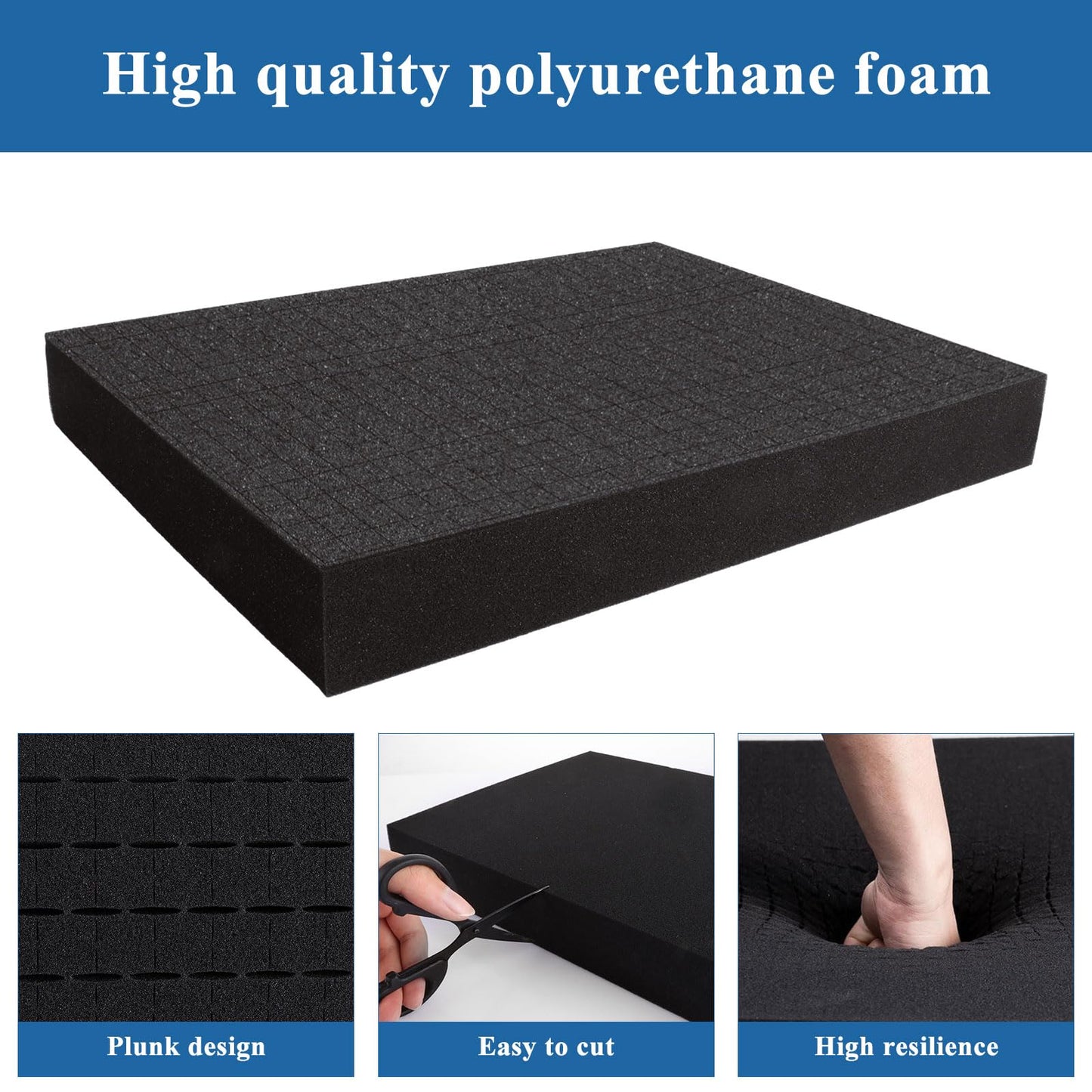 Acrux7 6 PCS Pick Apart Foam Insert, 16 x 12 inch in 2 Thickness (2 inch & 0.4 inch) Pre-Cut Tool Box Foam Polyurethane Padding Sheet for Board Game, Toolbox, Drawer, Pick and Pluck (Black)