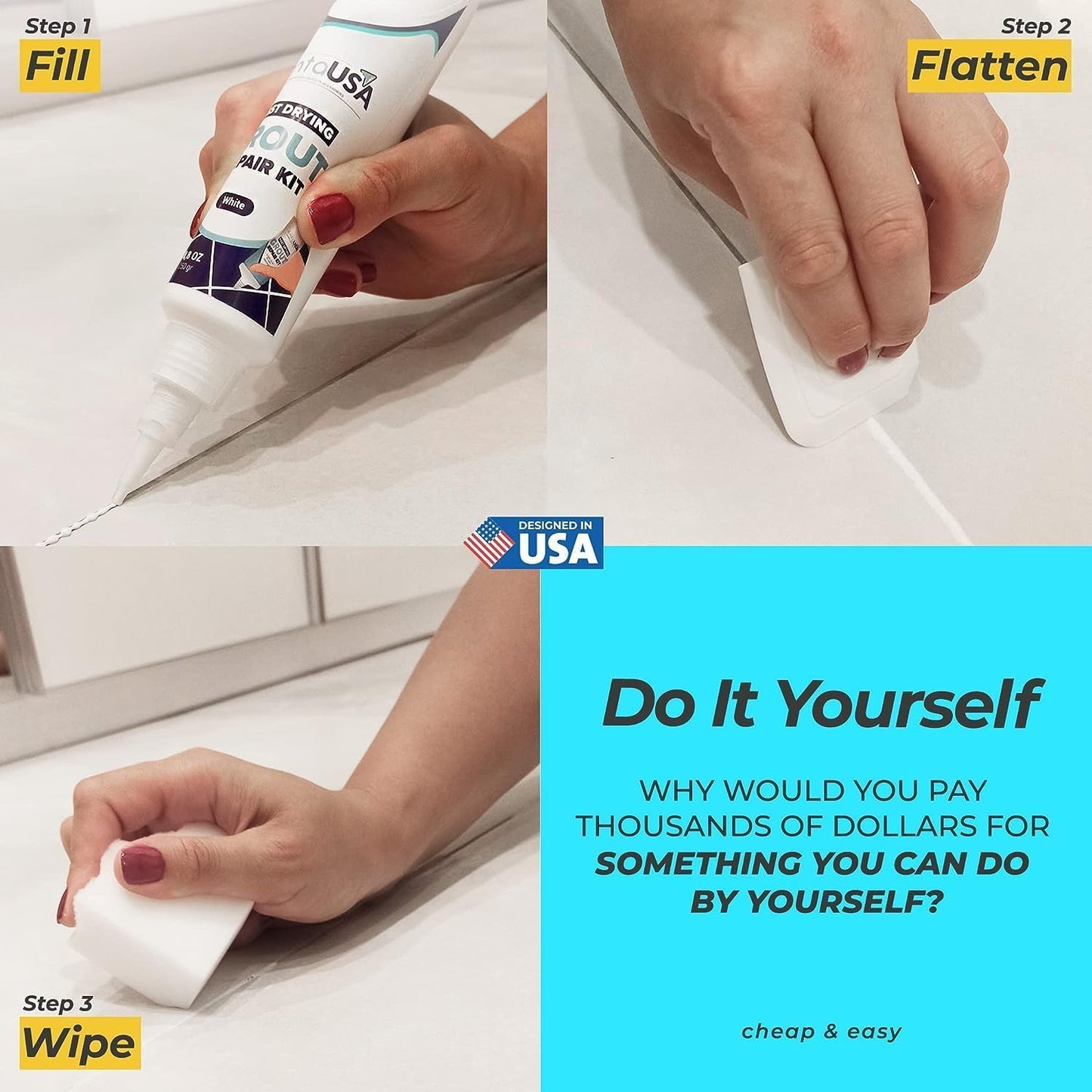 PentaUSA Grout - Fast Drying Grout Repair Kit, Restore and Renew Joint Lines in Bathroom and Kitchen - Scraper Included (250g - White)