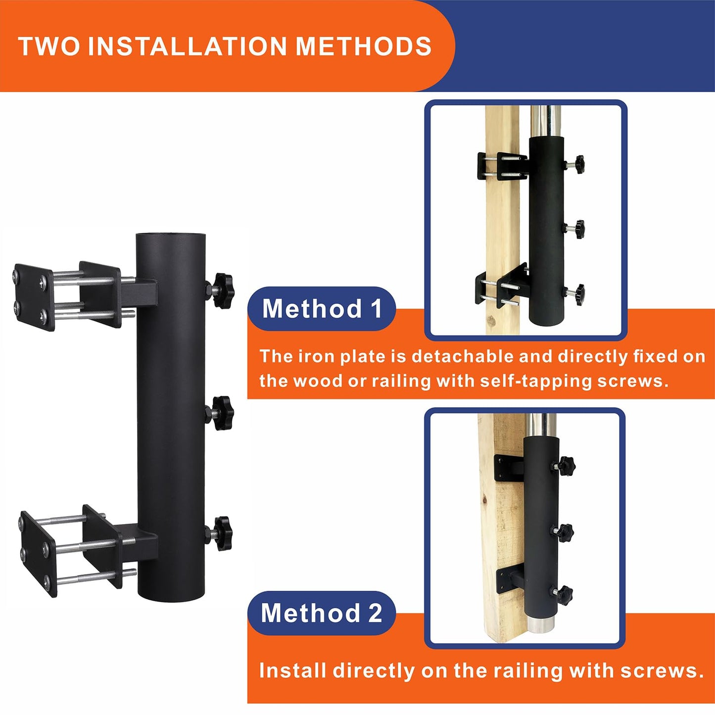 VANROUG Heavy Duty Parasol Holder Patio Umbrella Stand Mount Umbrella Stand Bench Buddy Umbrella Holder Fixed Clip Umbrella Clamp for Deck,Railings,Beach Courtyard Balcony,Boats,Tailgates
