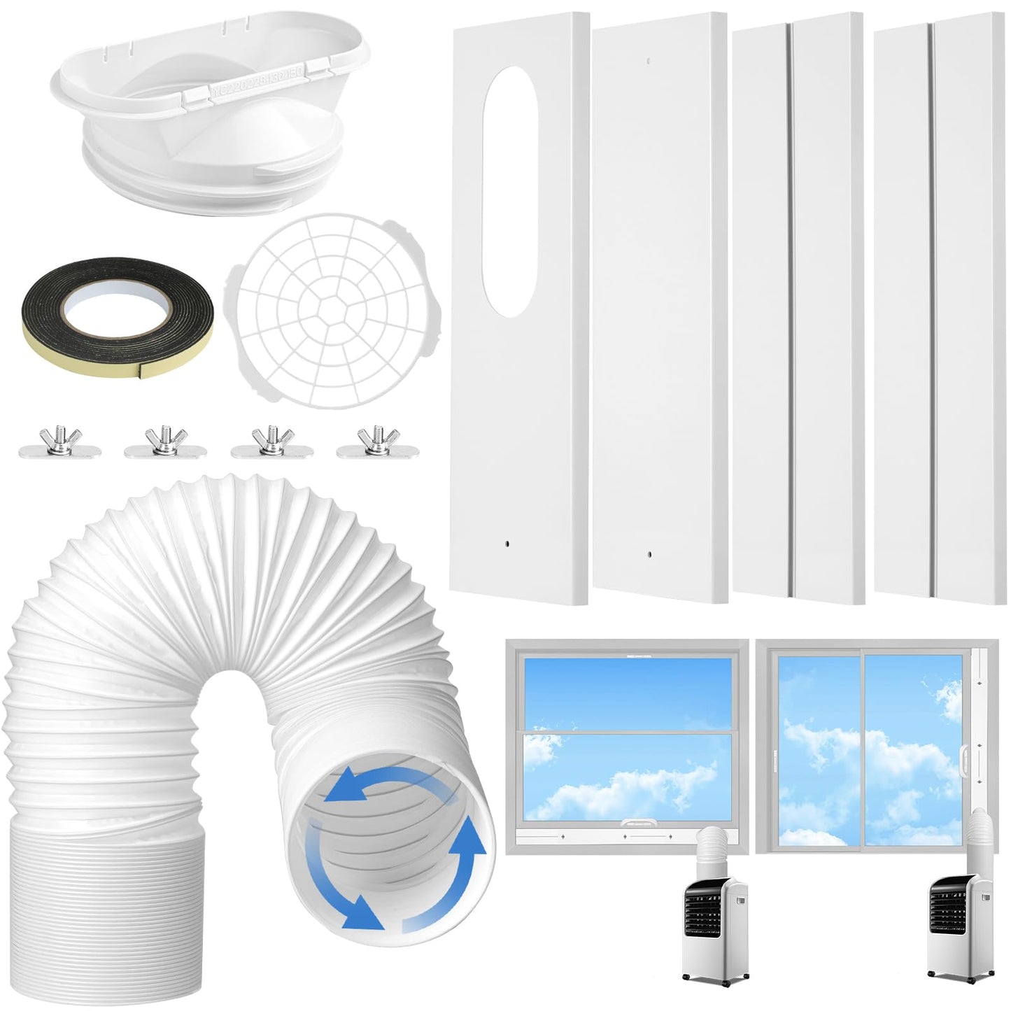 CRZFRI Portable AC Window Vent Kit, Universal Portable Air Conditioner Window Kit with 5.9x78.7 inch Anti-Clockwise Exhaust Hose, 3.9" W Adjustable Window Seal for Sliding Windows
