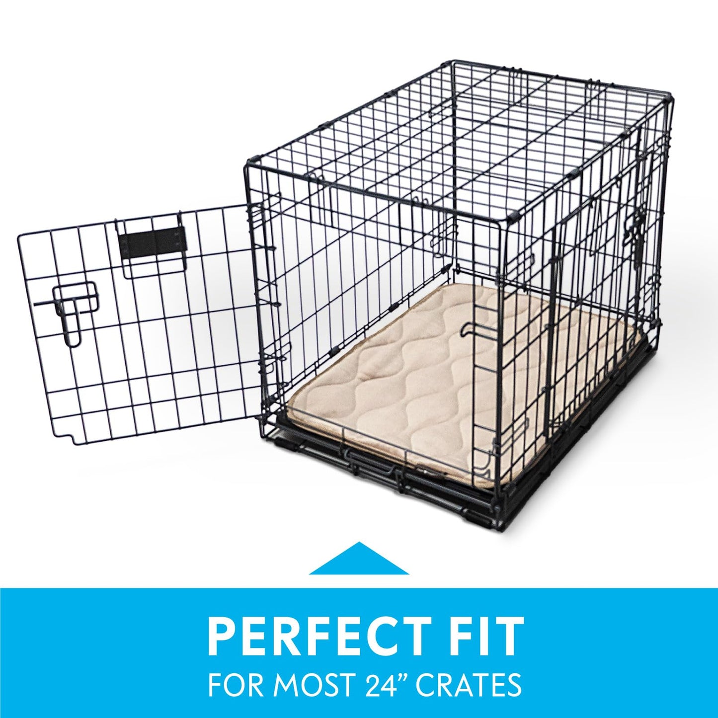 Paw Inspired Washable Padded Crate Mats for Dogs | 23” x 17” Size, Fits 24-inch Kennels | Leakproof, Reusable Plush Pet Pads (Tan)