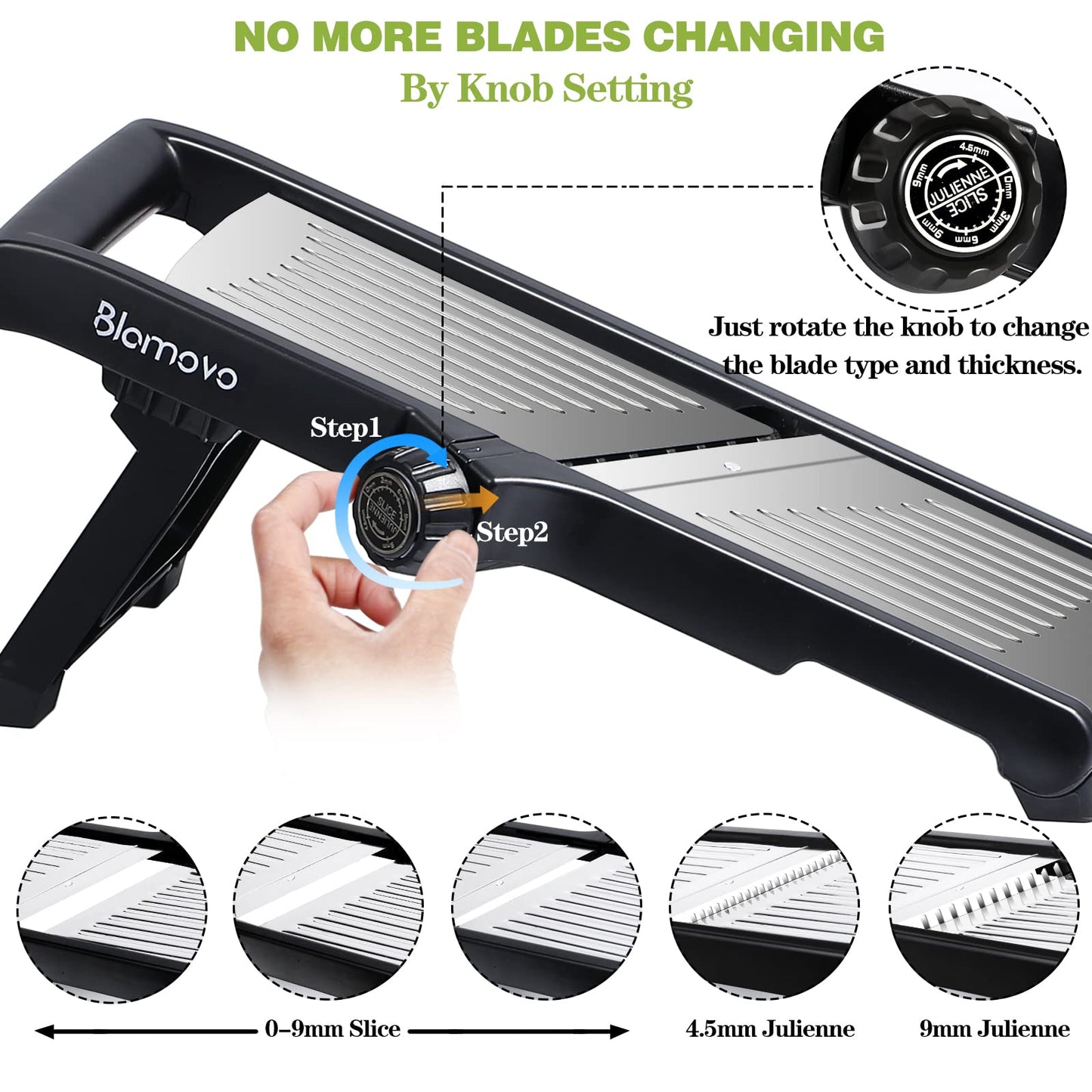 Blamovo Mandoline Slicer for Kitchen, Vegetable Mandolin Slicer with Adjustable Thickness by One-Knob Control, Veggie Fruit Potato Slicer Julienne, with Safety Gloves
