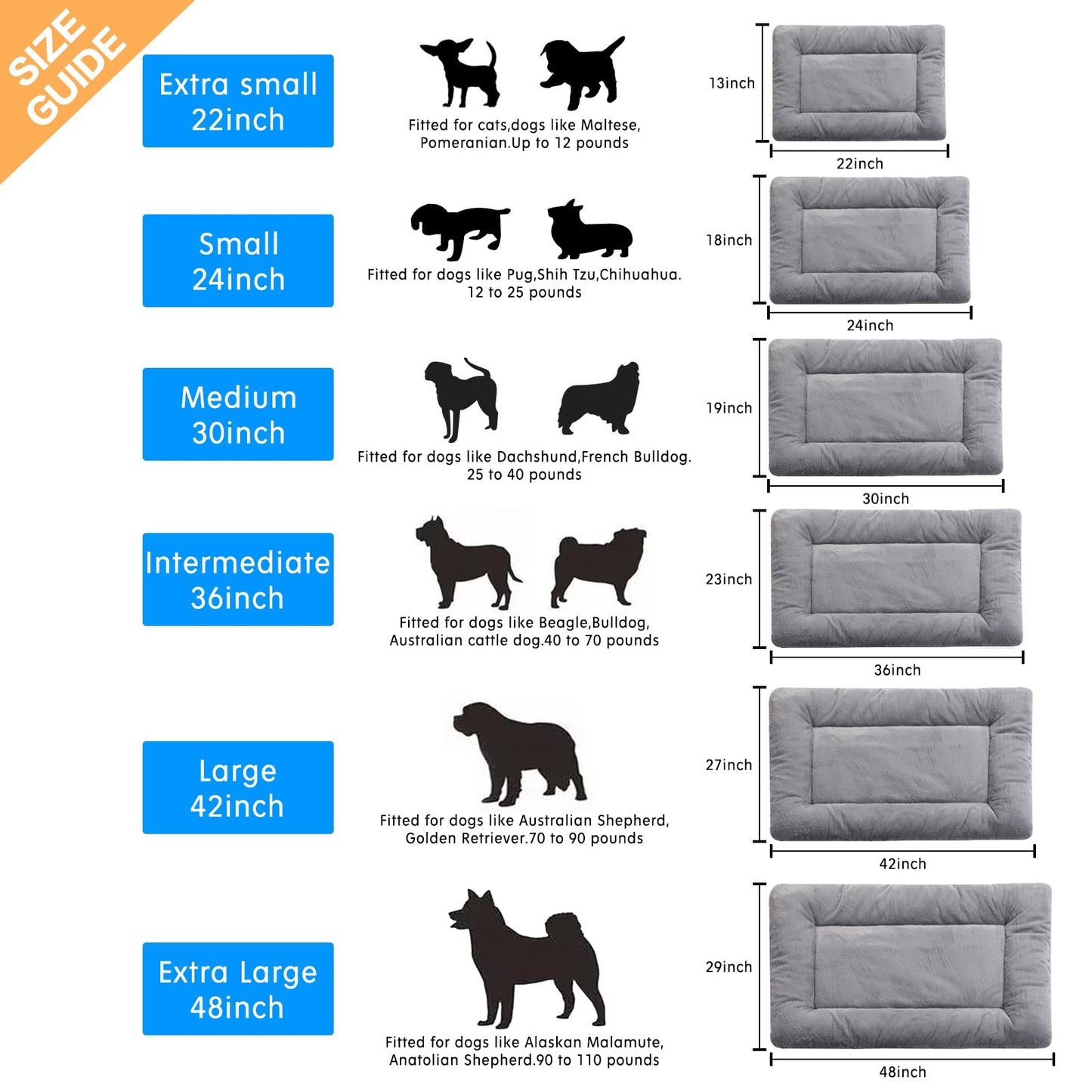 VERZEY Large Dog Bed Mat Crate Pad Fit 42'' Metal Dog Crates,Ultra Soft Dog Crate Bed Washable & Anti-Slip Kennel Pad for Dogs Cozy Sleeping Mat,Gray 42L x28W x1H Inches
