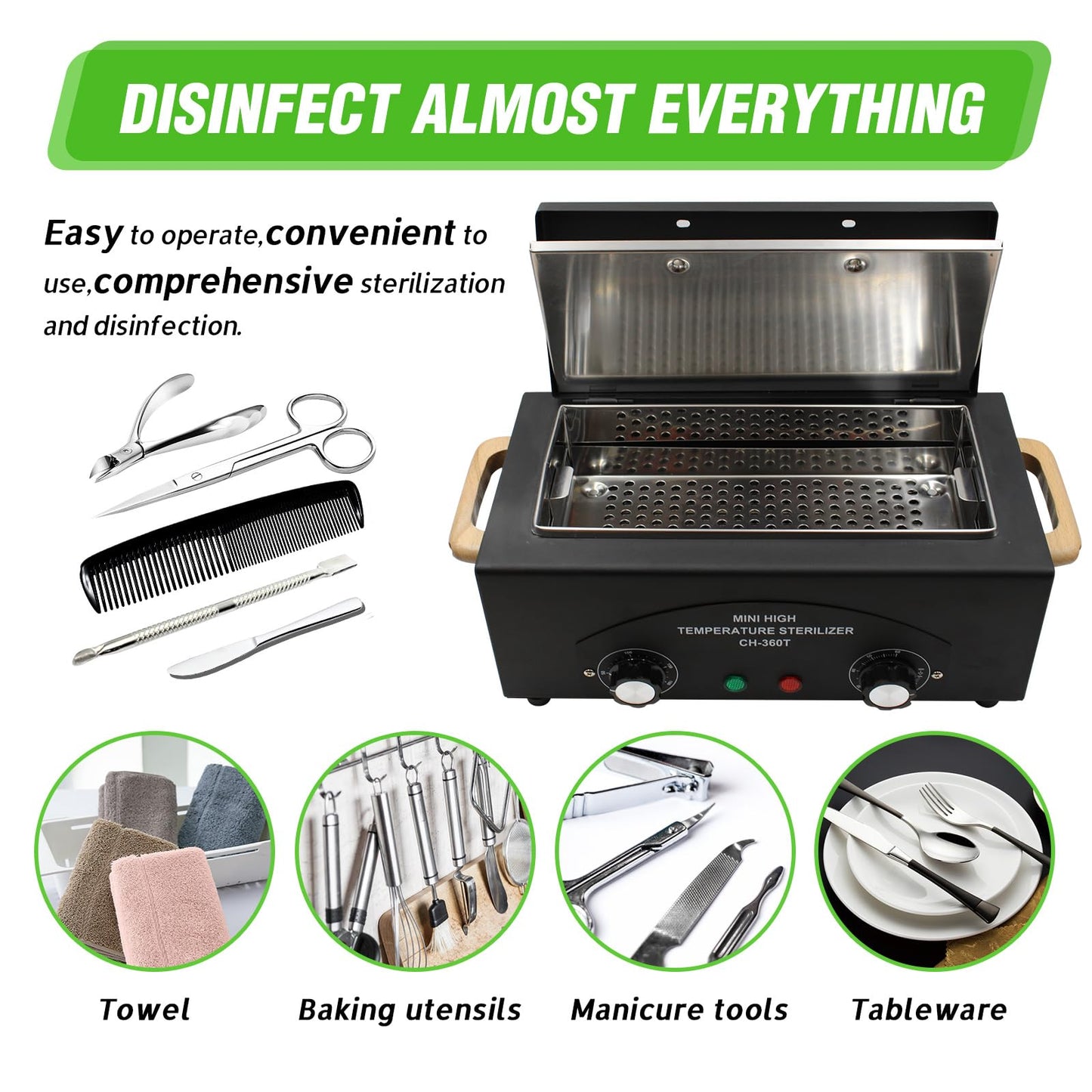 Vevitts High Temperature Cabinet Dry Heat Sterilizer High Temperature Metal Tool Cleaning Box with Timer for Beauty Nail Metal Tools Black