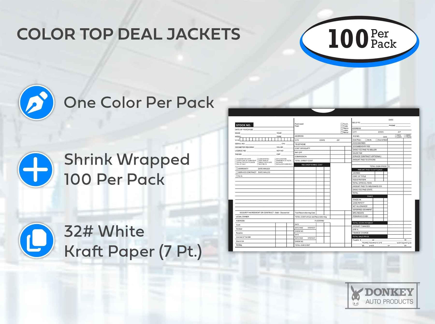 Printed Color Top Detailed Deal Jackets (100 per pack) - Vehicle Dealer Envelopes (Black)