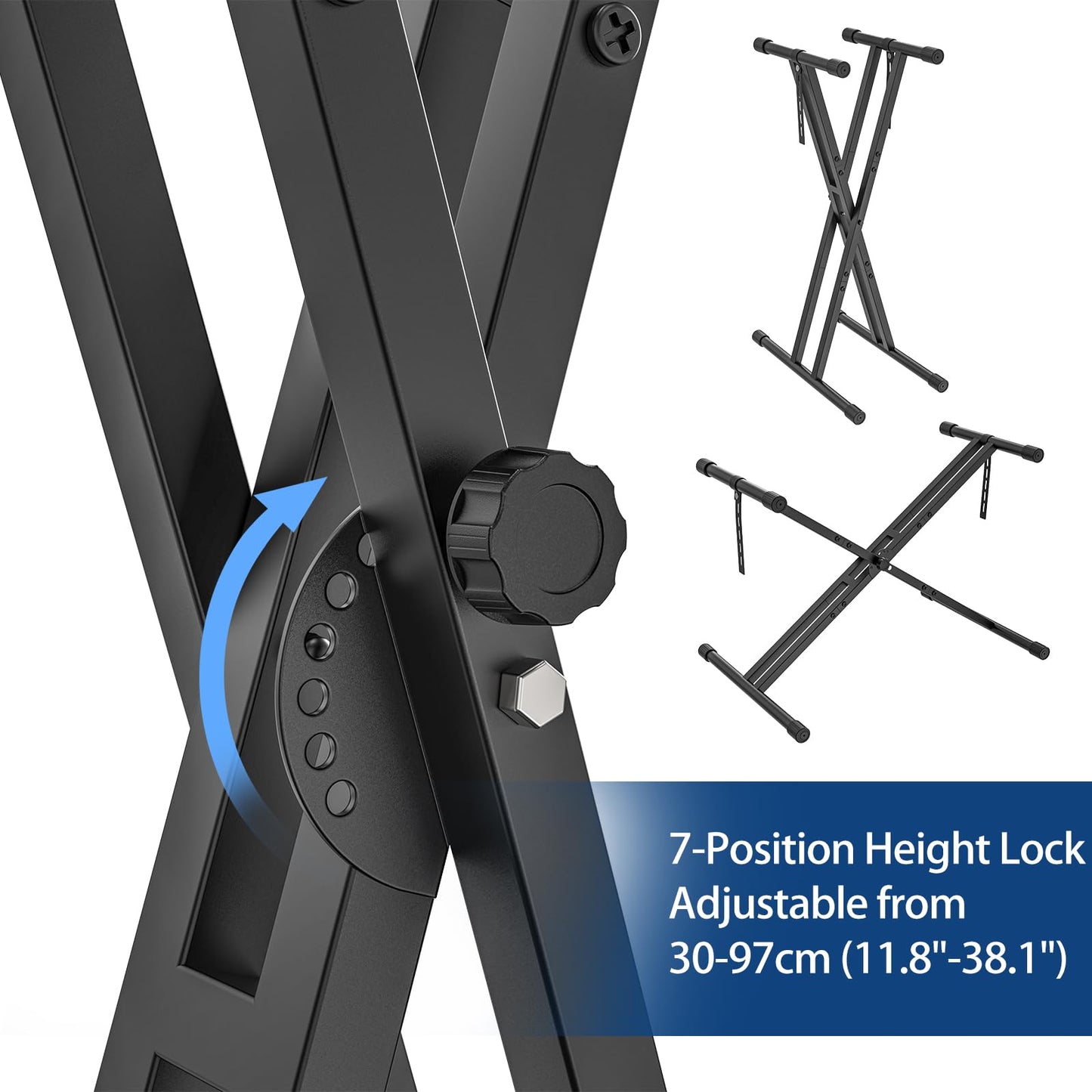 GLEAM Keyboard Stand ELectric Piano Stand - Heavy Duty Double X Style with Locking Straps, Fits 54-88 Key Electric Pianos, DJ mixers, Turntables, Synths and Midi Keyboards. Load Capacity 100LB