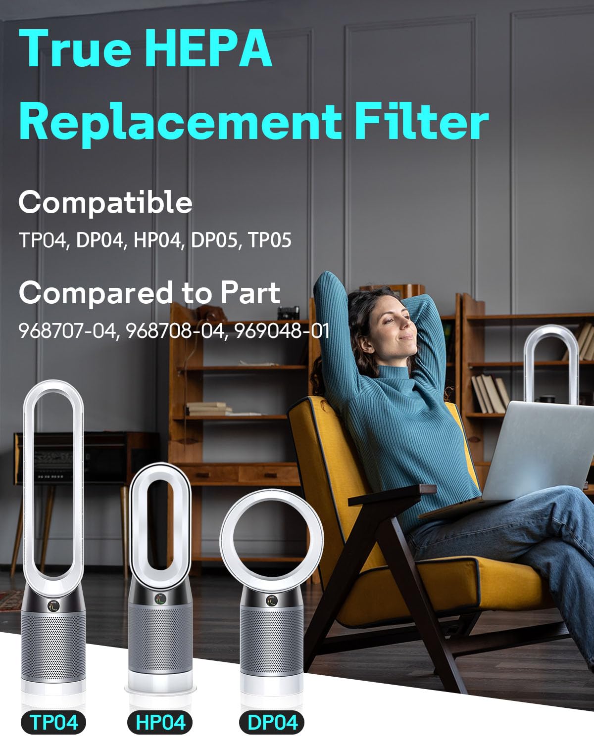 Leemone 2 Pack TP04 HP04 DP04 Filter Replacement for TP04 HP04 DP04 TP05 DP05 Air Purifier, 360° Combi Glass HEPA Filter & Activated Carbon Filter