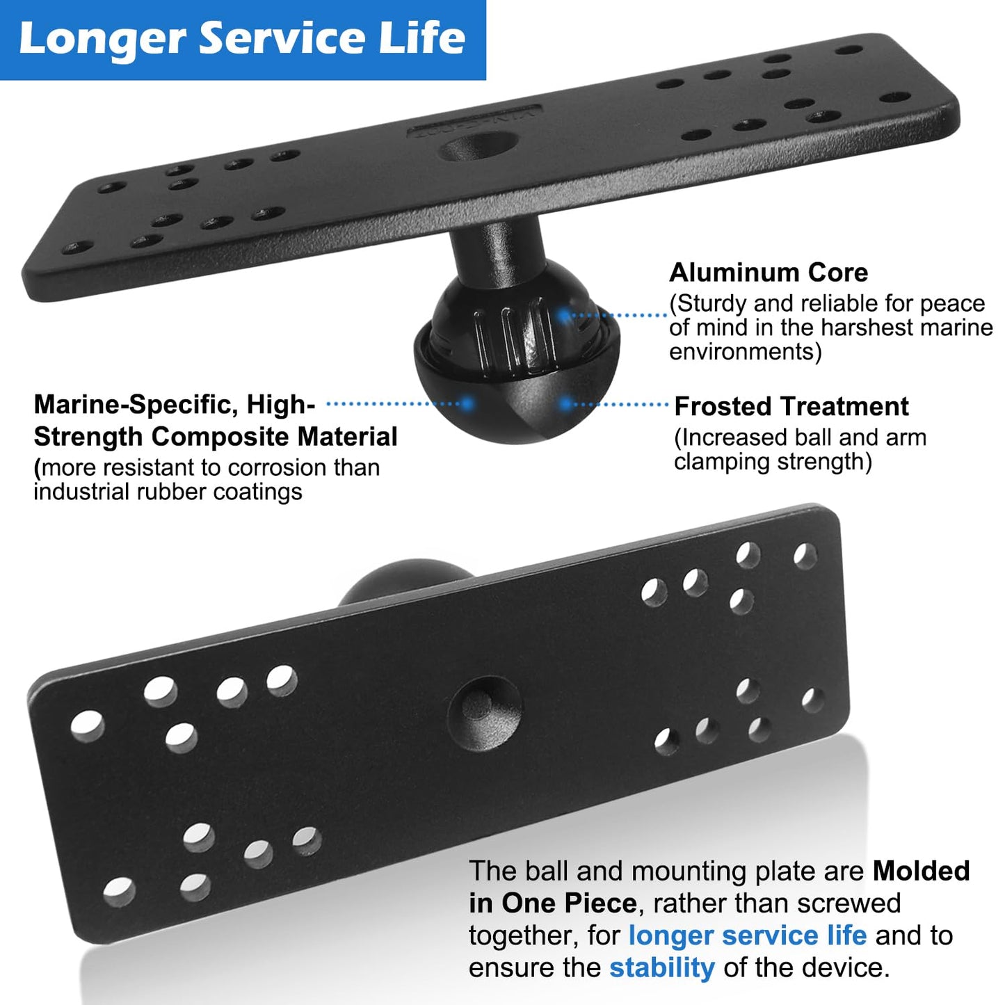 WINDFRD 1.5" Ball Medium Arm Marine Electronic Mount, Fish Finder Mount, Universal Mounting Plate with 1.5 inches / 38mm / C Size Ball Adapters, Compatible with Humminbird, Garmin, Lowrance and More