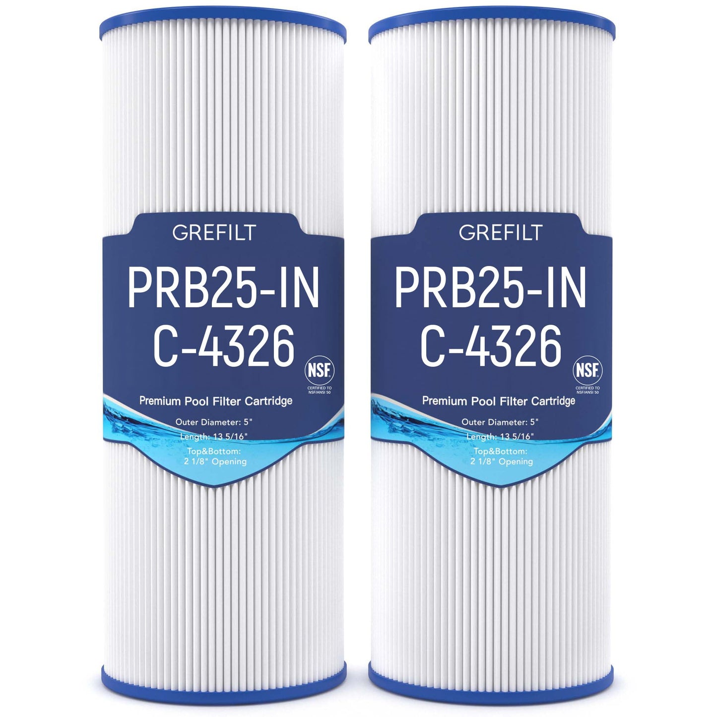 Grefilt Upgrade Hot Tub Filter Compatible with PRB25-IN, Unicel C-4326, Filbur FC-2375, FC-2370, Spa Filter Replacement for Guardian 413-106, 5X13 Drop in, 25 sq.ft. 2-Pack