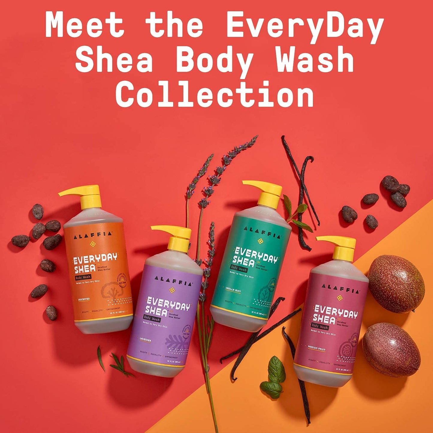 Alaffia Everyday Shea Body Wash, Naturally Helps Moisturize and Cleanse Without Stripping Natural Oils with Fair Trade Shea Butter, Neem, and Coconut Oil, Unscented, 2 Pack - 32 Fl Oz Ea