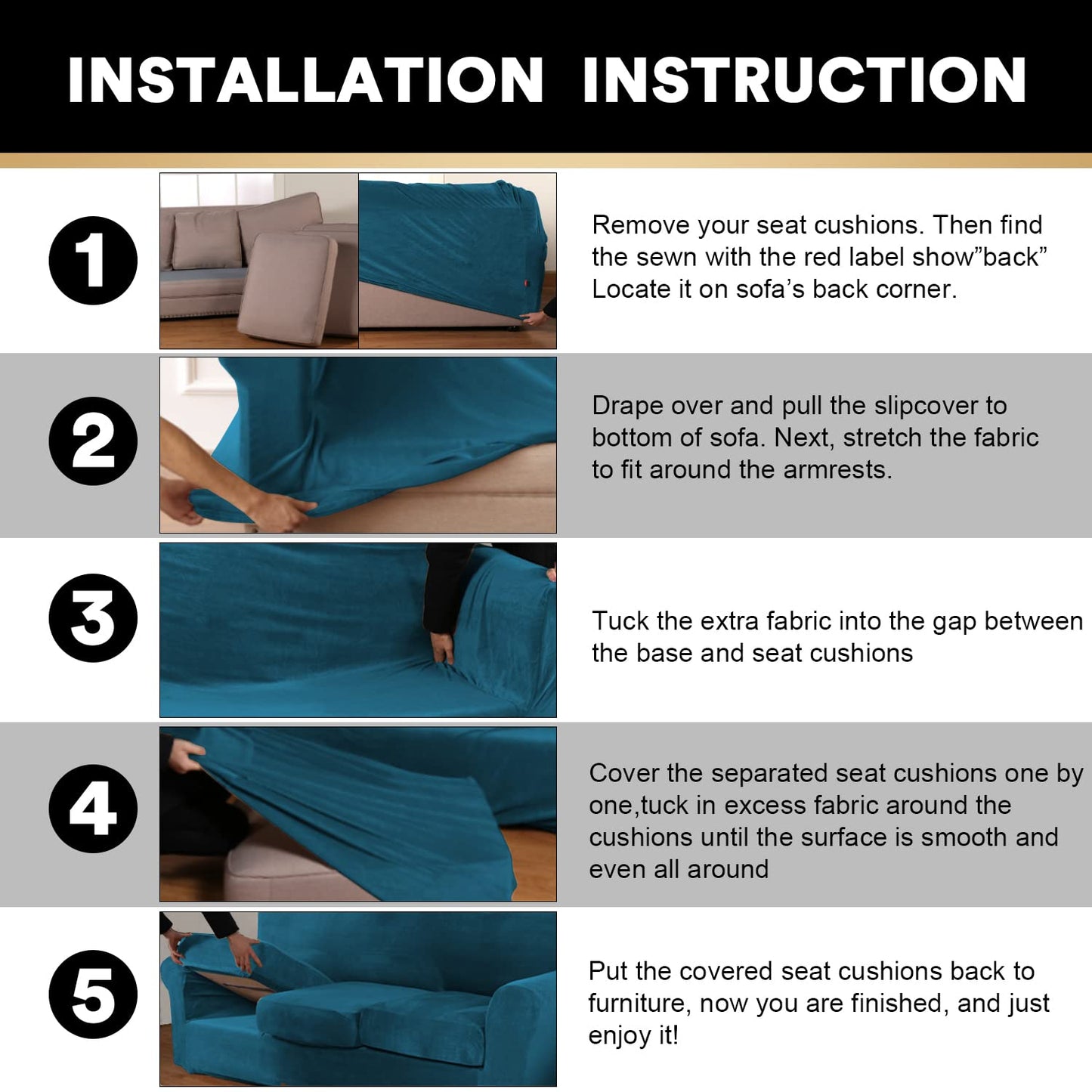 PrinceDeco Velvet Stretch 3 PCS Loveseat Covers for 2 Cushion Couch Loveseat Slipcovers (Base Cover & 2 Individual Seat Cushion Covers) Thick Sofa Covers Bonus Two Elastic Straps (Loveseat, Deep Teal)