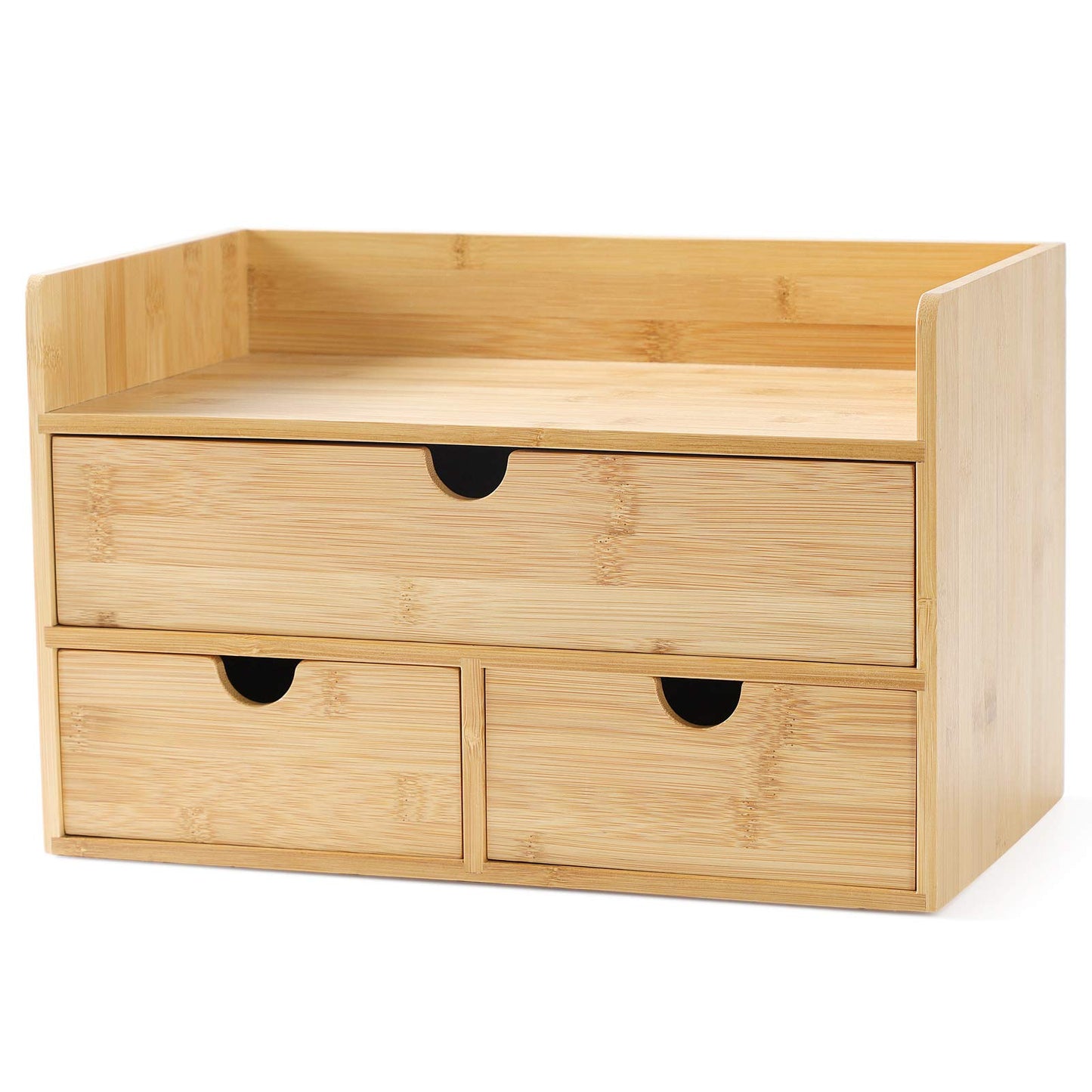Bamboo Desk Organizer - Mini Bamboo Desk Drawer Tabletop Storage Organization Box for Office Home Toiletries Supplies, No Assembly Required (3 Drawer with shelf)
