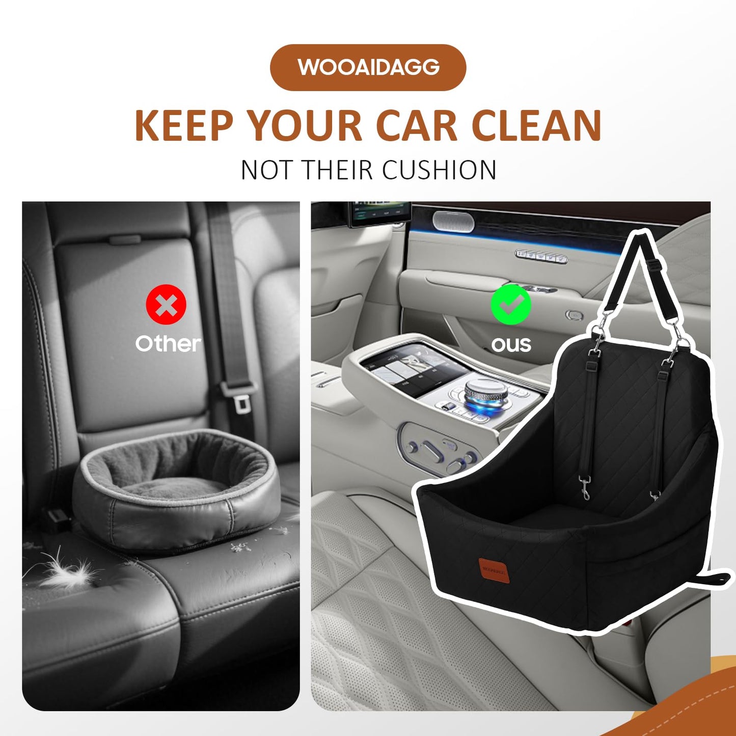 WOOAIDAGG Dog Car Seat for Medium Sized Dog,Pet Travel Car Bed with Seat Belt Channle,Fully Detachable and Washable Car Dog Seat with Adjustable Straps,3 Straps Easy to Install (Black, Medium)