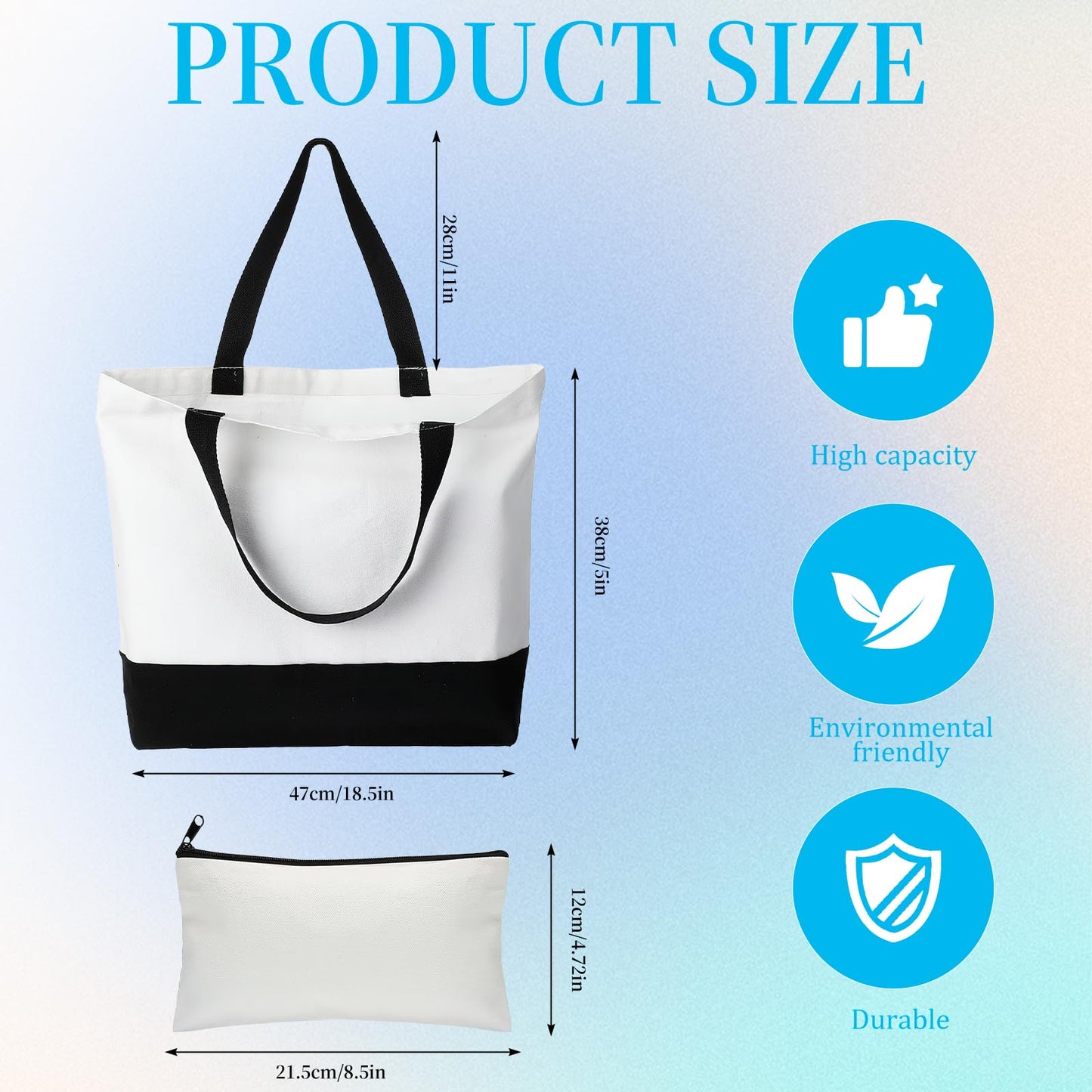 28 Pack Sublimation Blanks Tote bags and Makeup Bags Reusable Grocery Bags with Handles DIY Heat Transfer Canvas Tote Bags Shopping Bags for DIY Advertising Christmas Craft Present, Black and White
