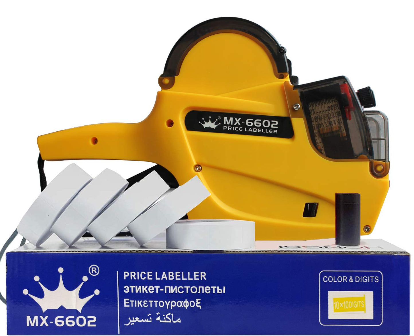 MX-6602 2-Line Pricing Gun, for Office & Retail Shop | Includes 2500 Sticker Labels & 1 Wheel - Yellow