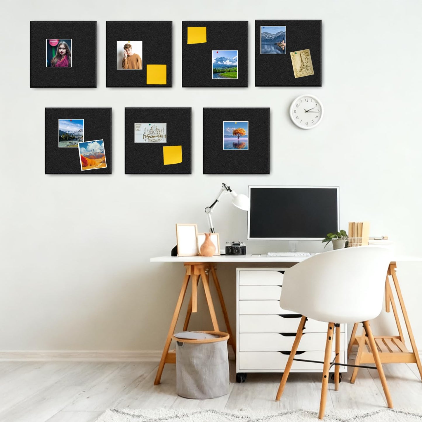 Large Cork Board for Walls, 12 Packs Black Felt Wall Tiles with 35 Pushpins, 48" X 36" Large Bulletin Board, Removable Cork Board Alternative for Home School Office Wall Decor (Black, Square-12pcs)