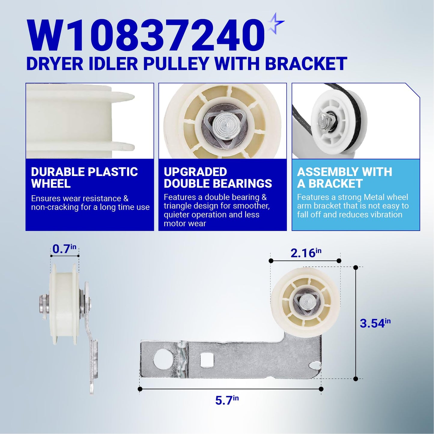 [2026 upgraded] BlueStars 4392067 Dryer Repair Kit and W10837240 Idler Pulley - For Whirlpool Cabrio Duet Maytag Bravos XL Kenmore Elite - WPW10314173 Drum Roller 661570V Belt 279640 Idler Pulley