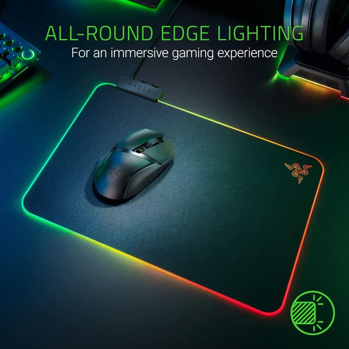 Razer Firefly Hard V2 RGB Gaming Mousepad: Customizable Chroma Lighting - Built-in Cable Management - Balanced Control & Speed - Non-Slip Rubber Base