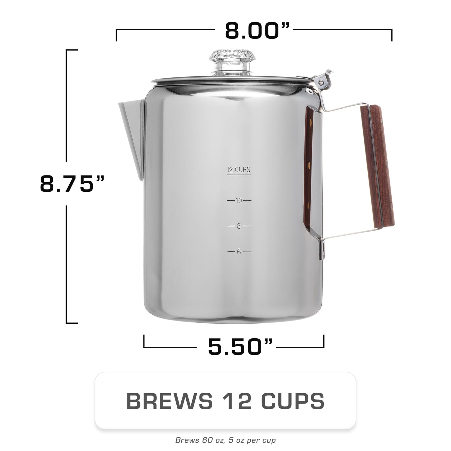 COLETTI Bozeman Percolator Coffee Pot – Camping Coffee Pot — NO Aluminum or Plastic [12 cup]